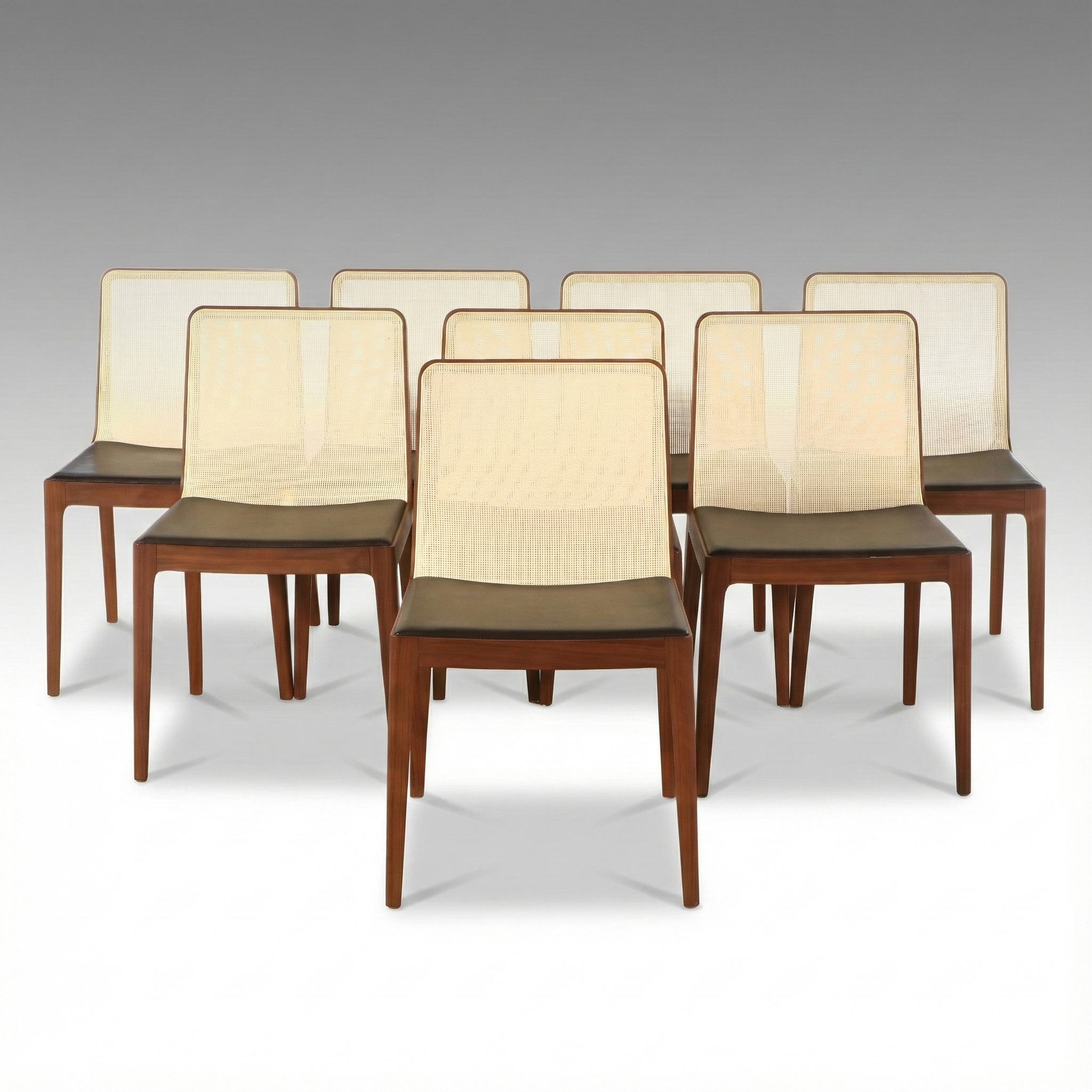 Set of Eight Jader Almeida Mid Century Modern Style Woven Back "Malha" Chairs