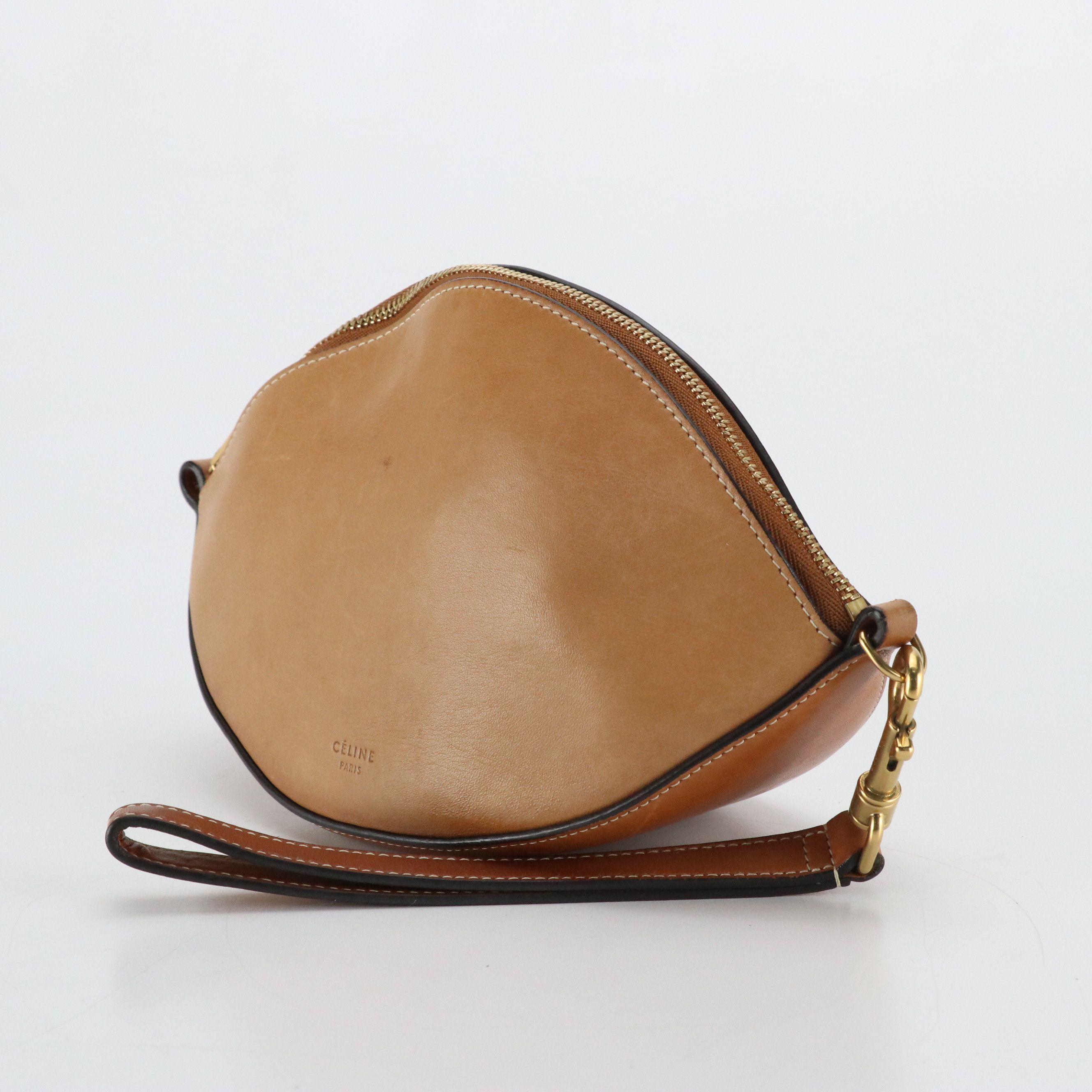 Céline Honey Brown Leather Zip Pouch