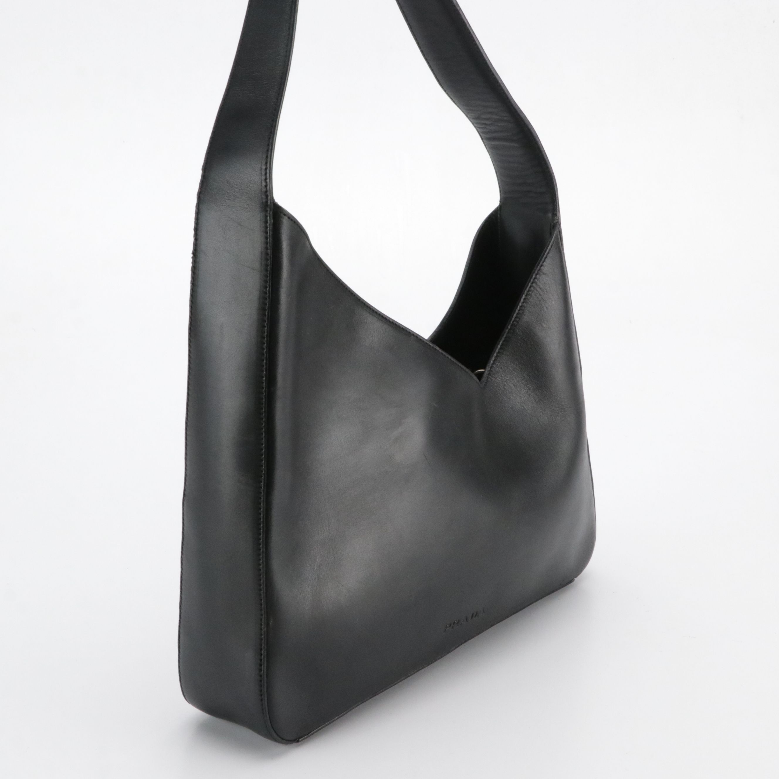 Prada Asymmetrical Hobo Shoulder Bag in Black Leather
