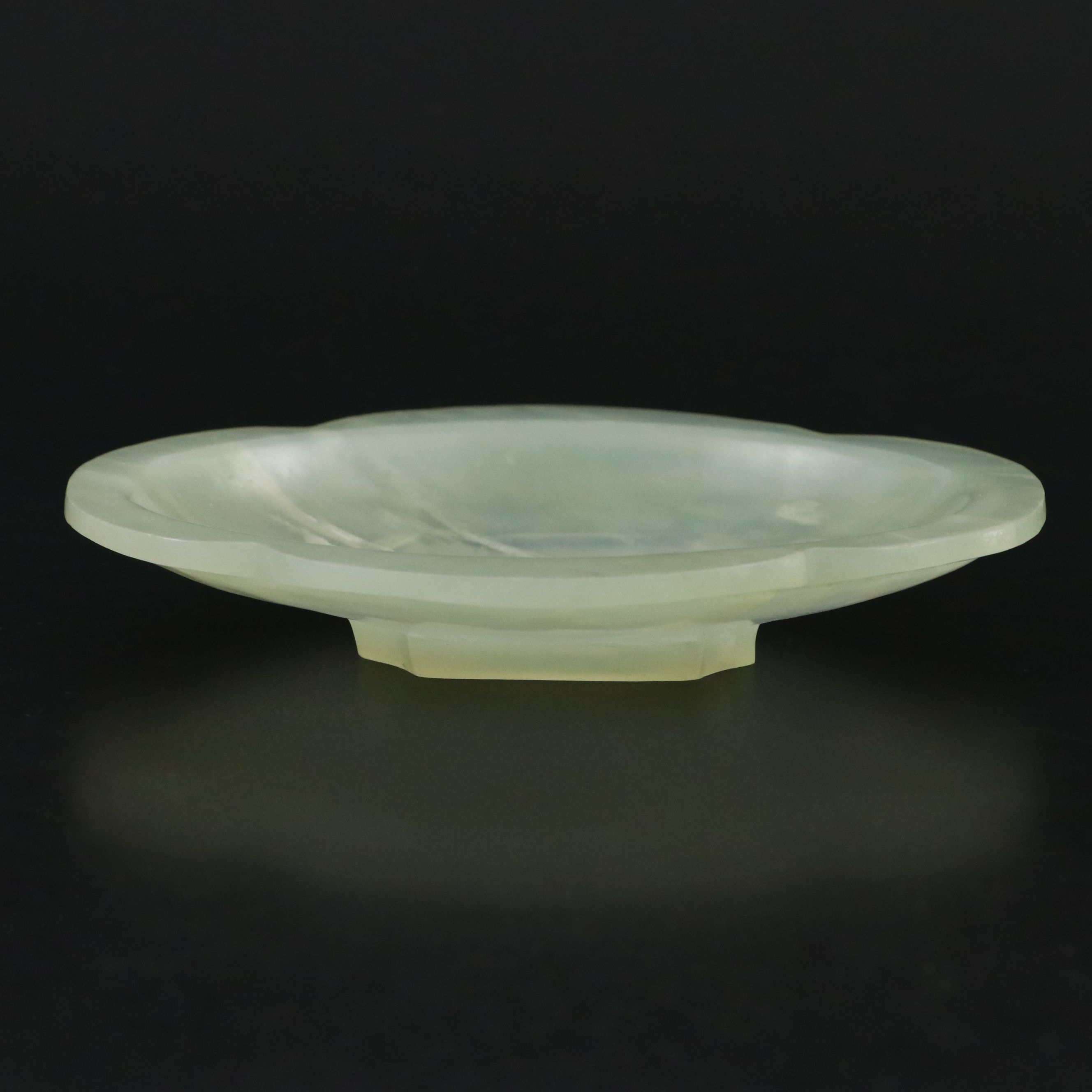 Chinese Pale Celadon Jade Quatrefoil Dish, Imperial Qing Style