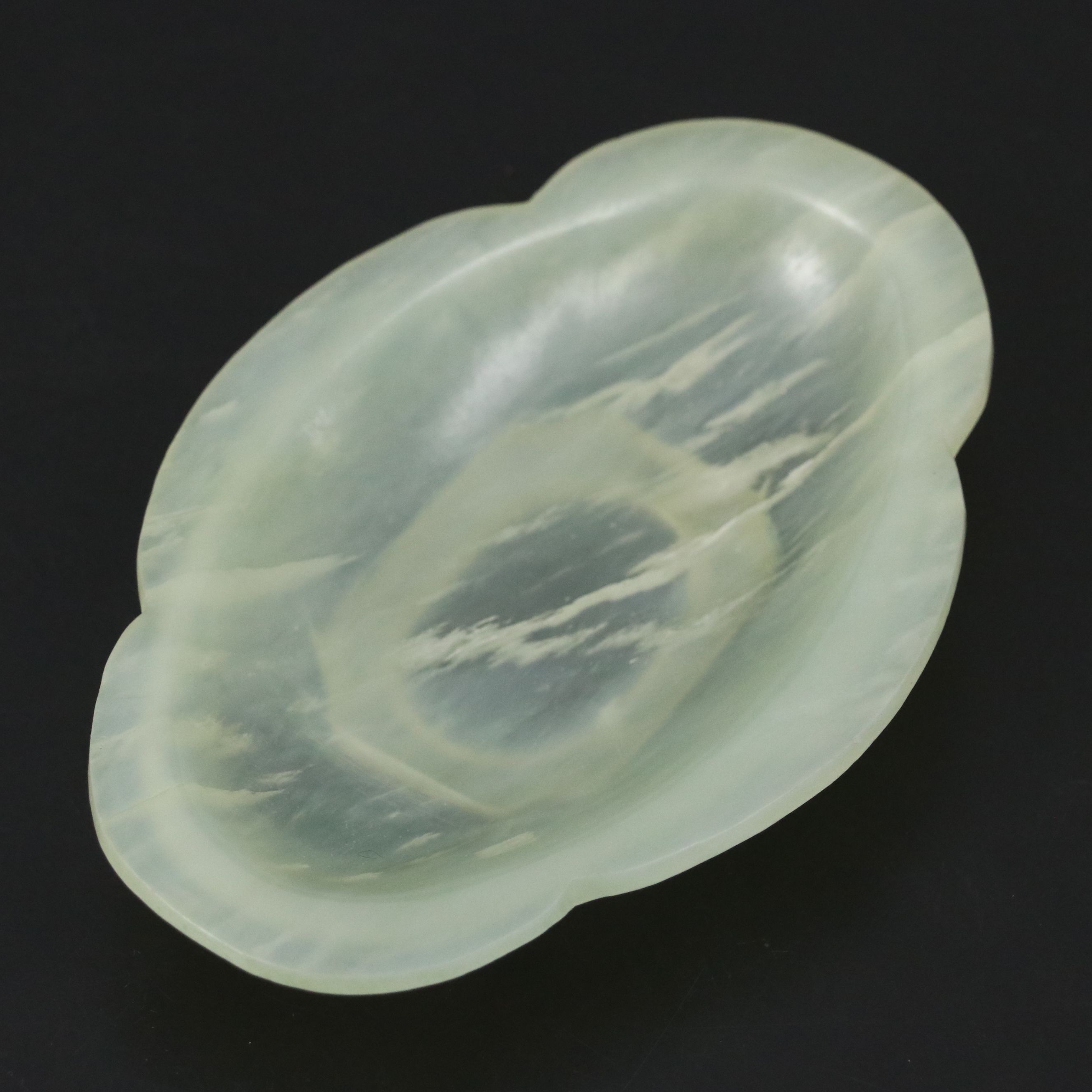 Chinese Pale Celadon Jade Quatrefoil Dish, Imperial Qing Style