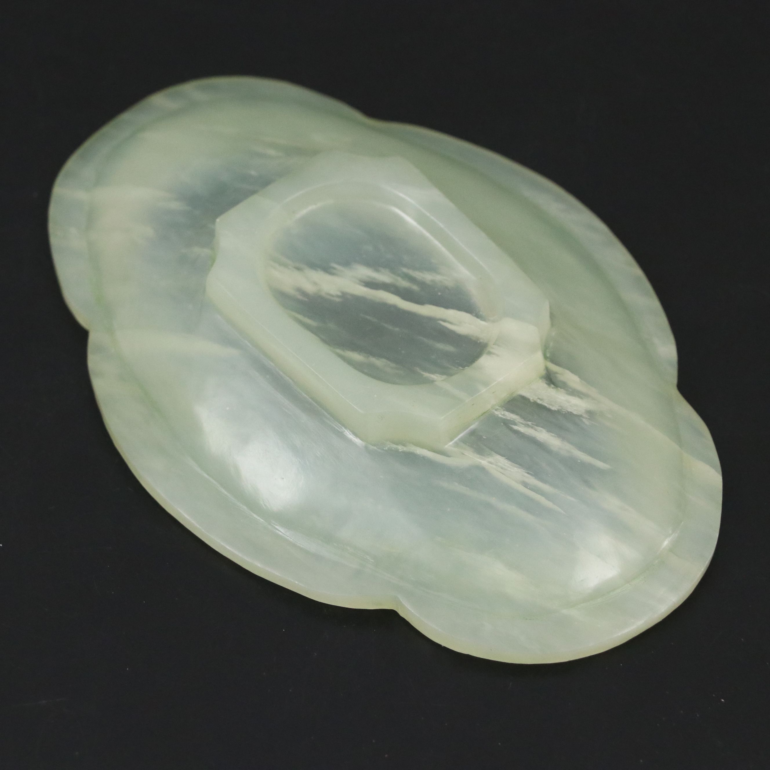 Chinese Pale Celadon Jade Quatrefoil Dish, Imperial Qing Style