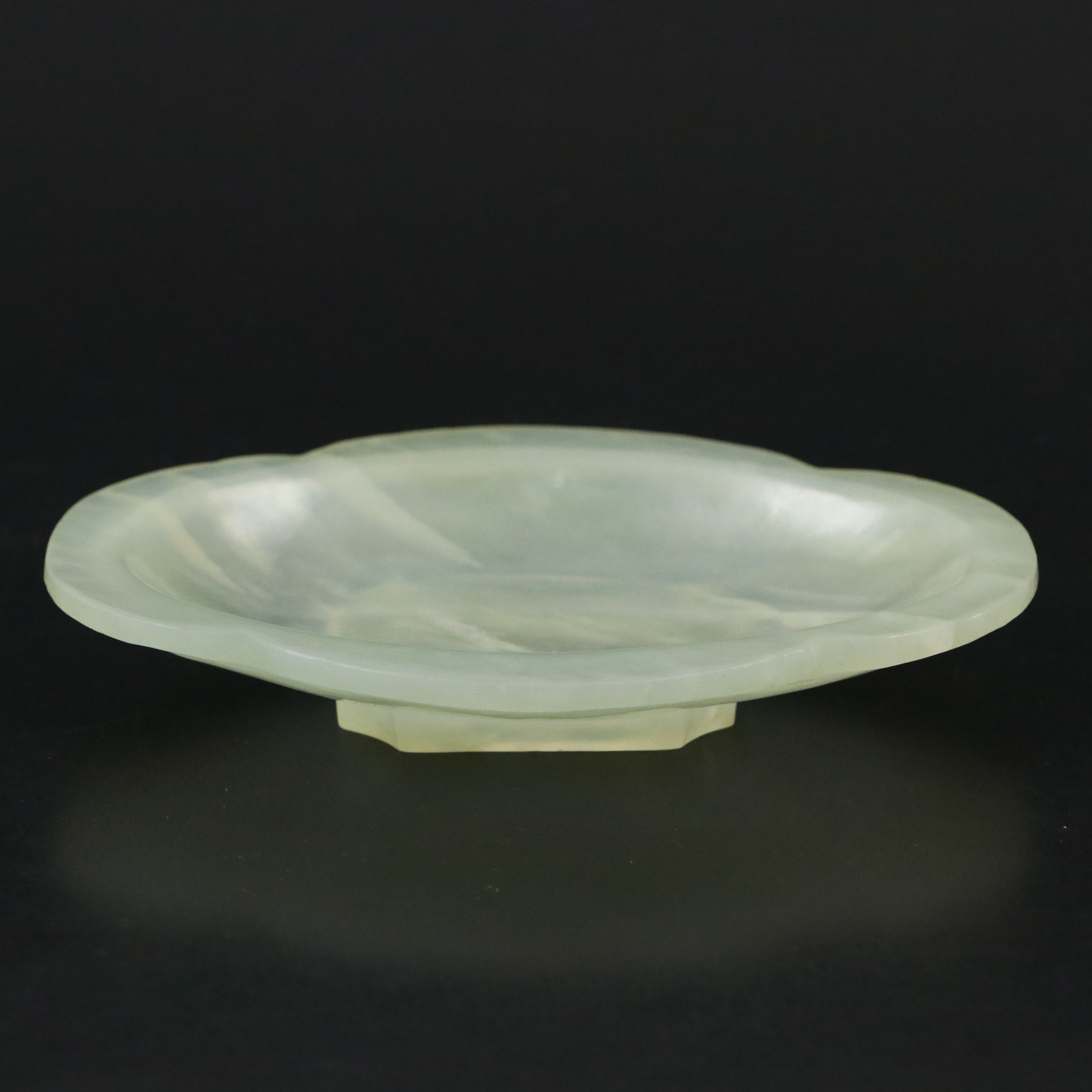 Chinese Pale Celadon Jade Quatrefoil Dish, Imperial Qing Style