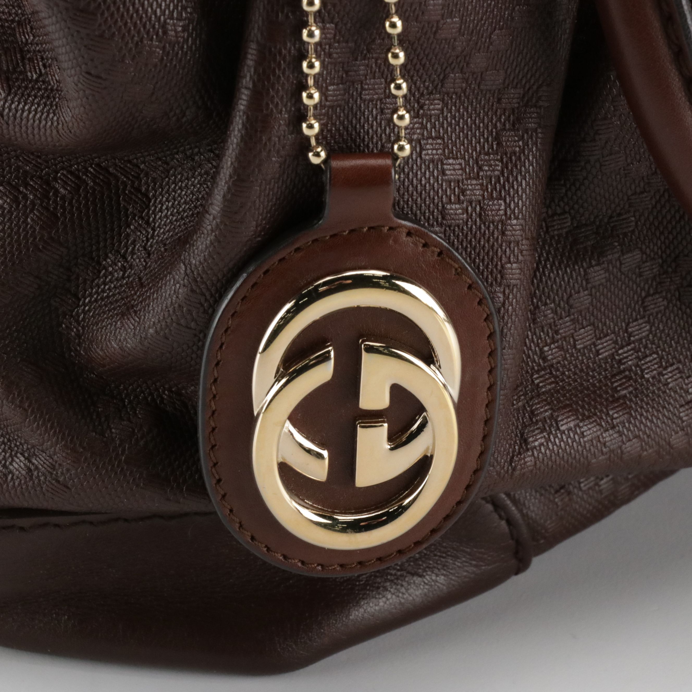 Gucci Sukey Top Handle Two-Way Shoulder Bag in Dark Brown Diamante Leather
