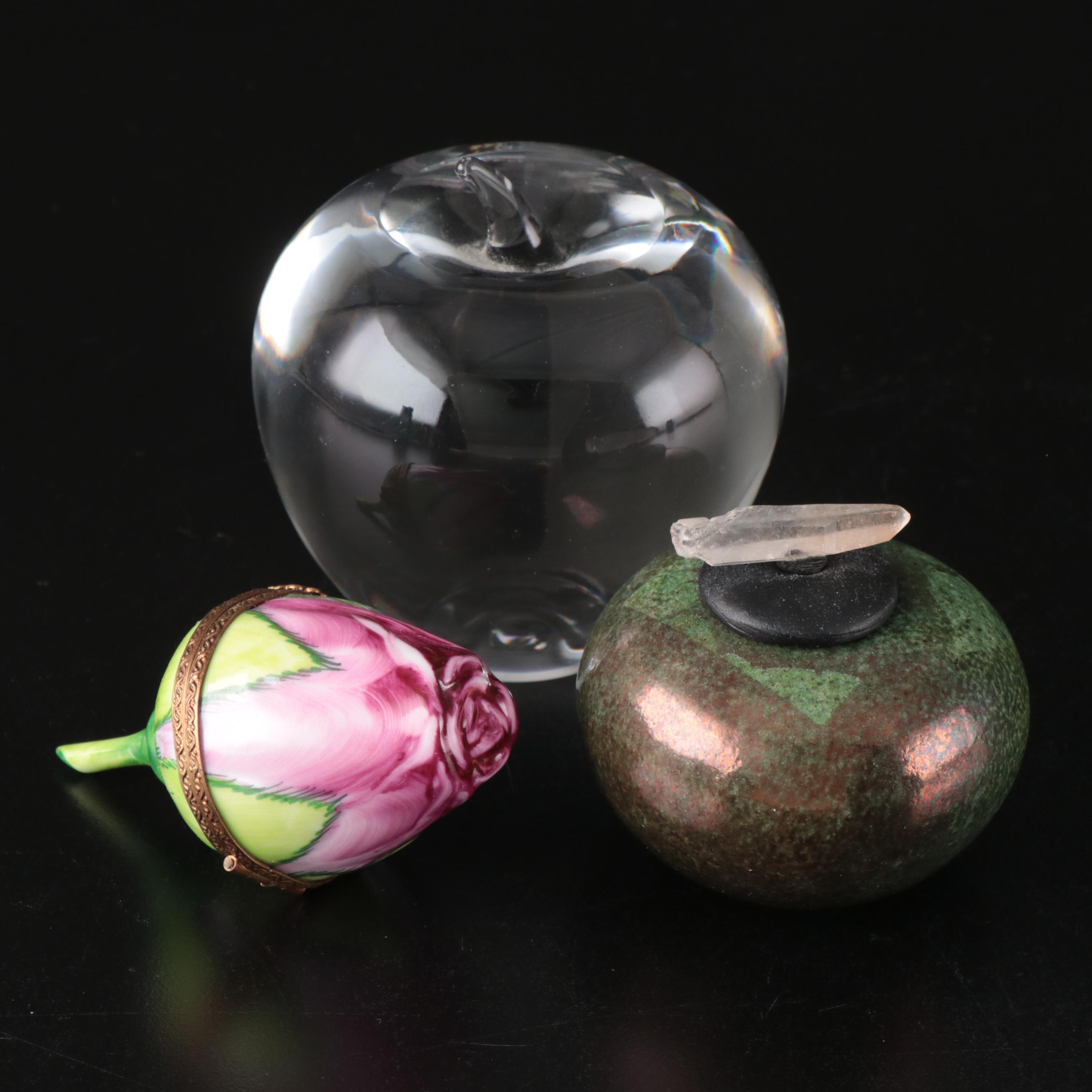 Tiffany & Co. Crystal Apple Paperweight with Other Table Accessories