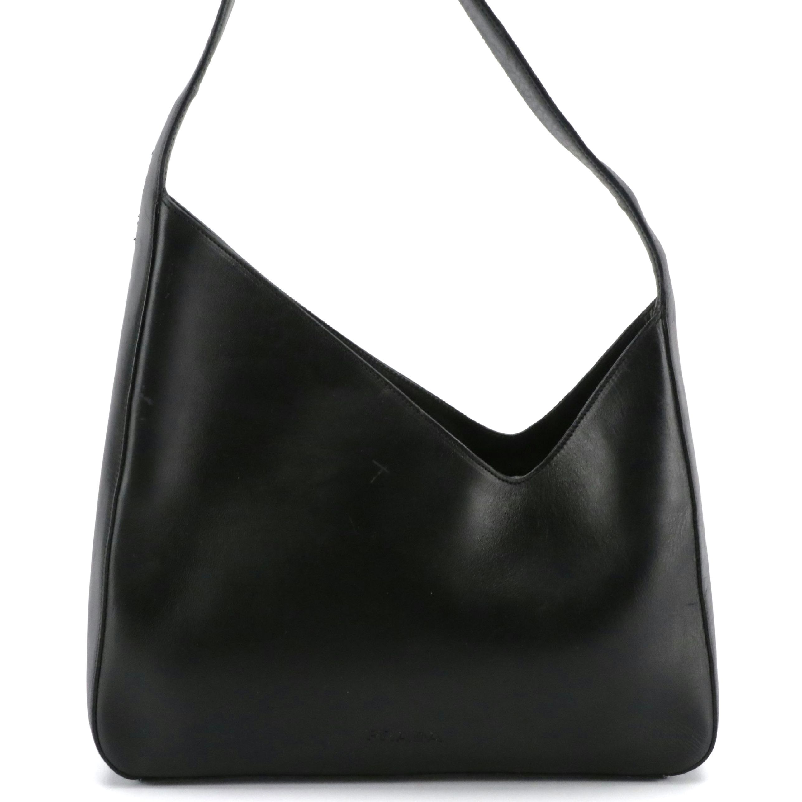 Prada Asymmetrical Hobo Shoulder Bag in Black Leather