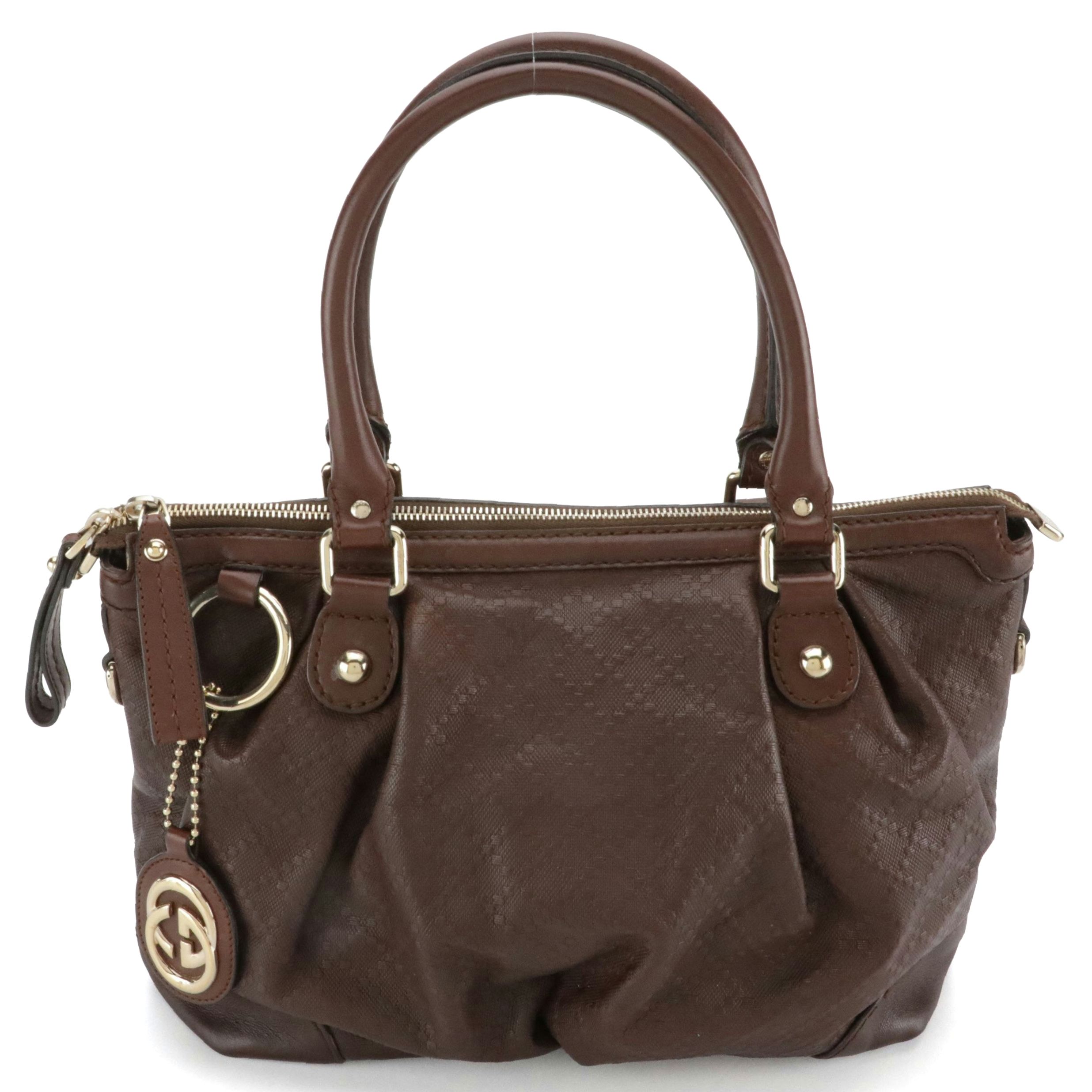 Gucci Sukey Top Handle Two-Way Shoulder Bag in Dark Brown Diamante Leather