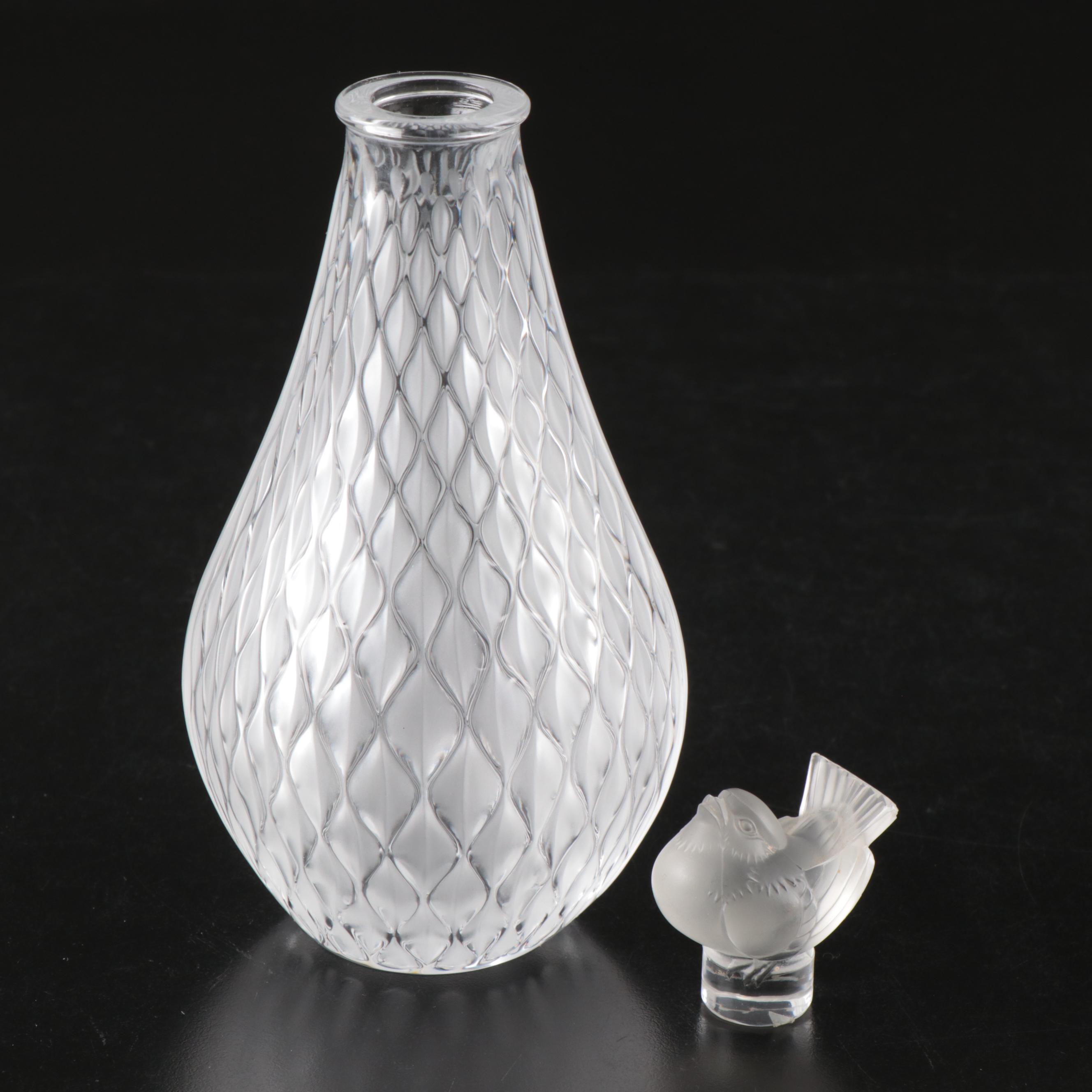 Lalique "Vibration" Crystal Bud Vase with "Pinson" Crystal Sparrow Seal