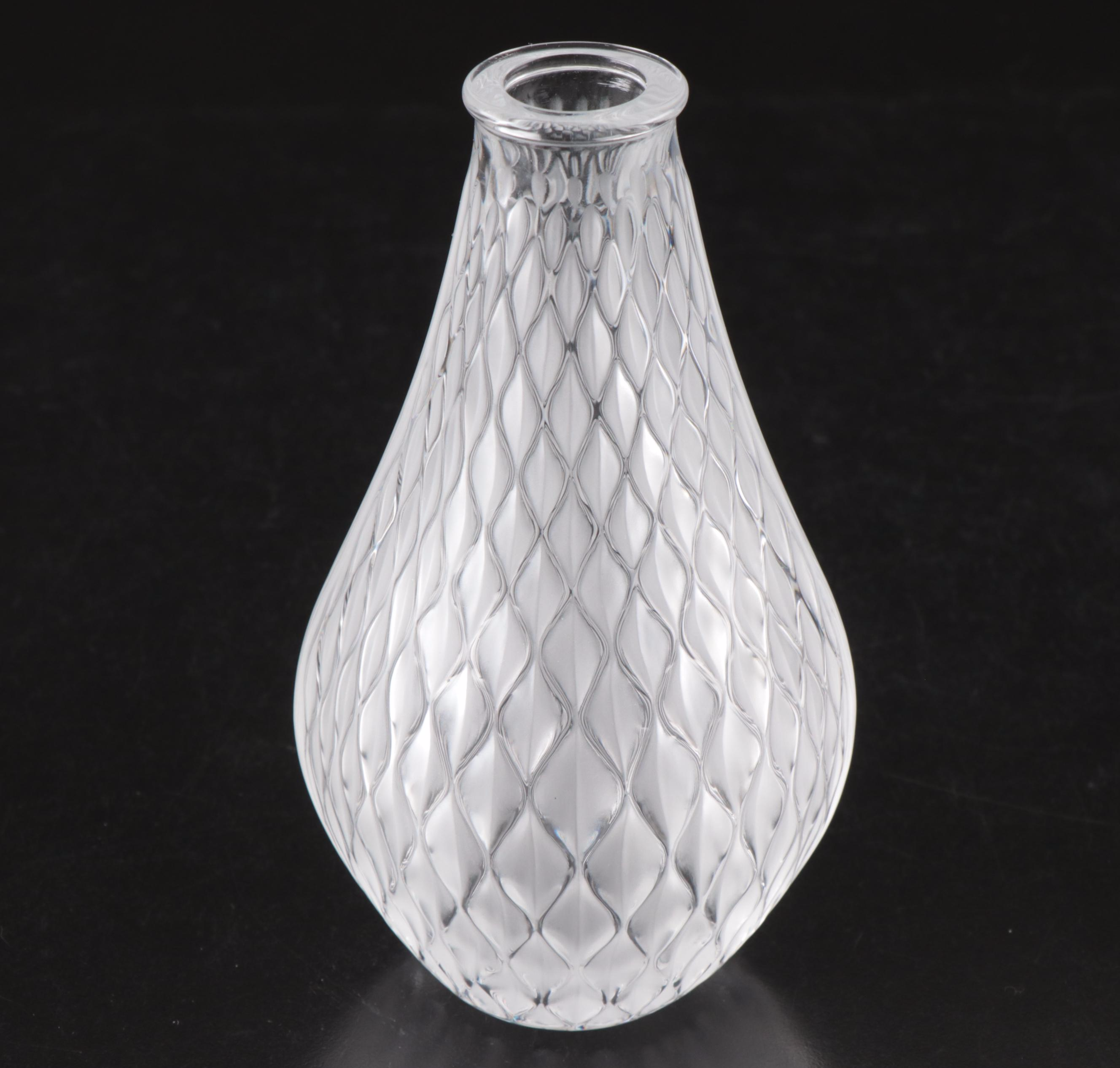 Lalique "Vibration" Crystal Bud Vase with "Pinson" Crystal Sparrow Seal