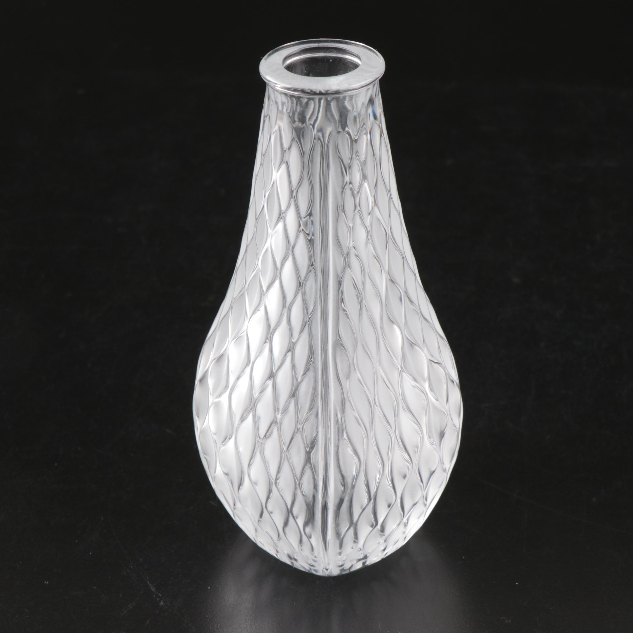 Lalique "Vibration" Crystal Bud Vase with "Pinson" Crystal Sparrow Seal