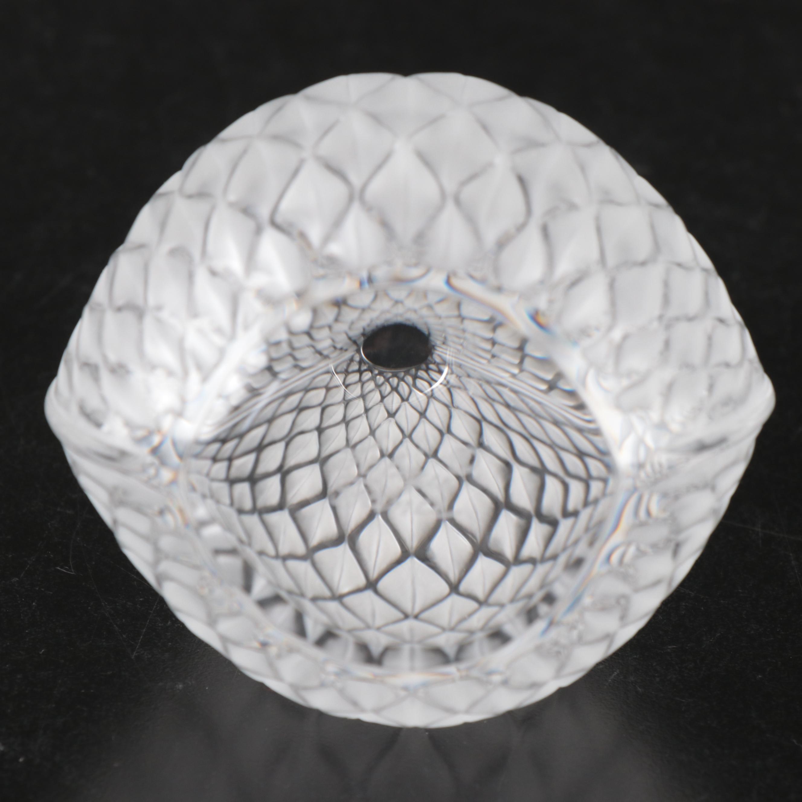 Lalique "Vibration" Crystal Bud Vase with "Pinson" Crystal Sparrow Seal