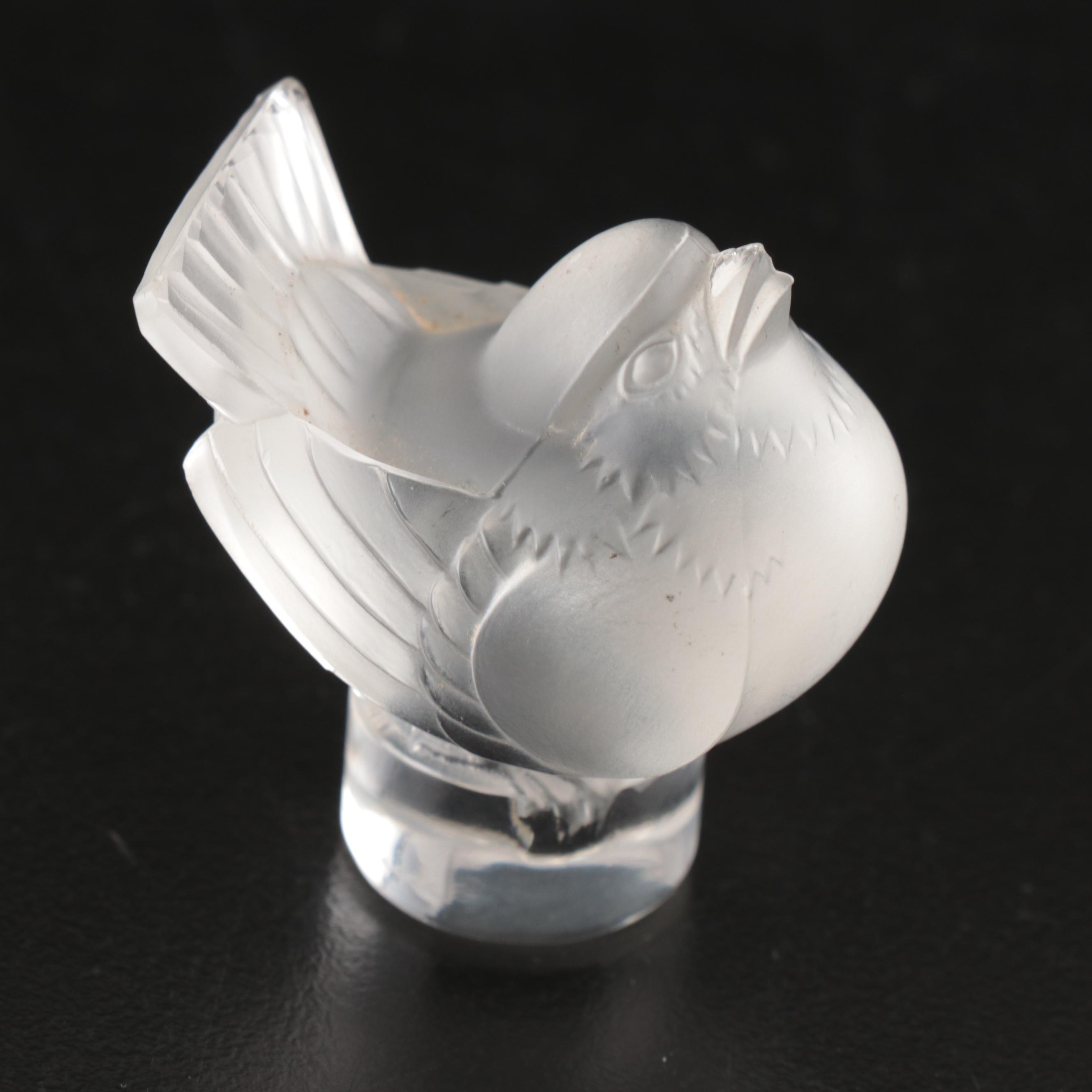 Lalique "Vibration" Crystal Bud Vase with "Pinson" Crystal Sparrow Seal