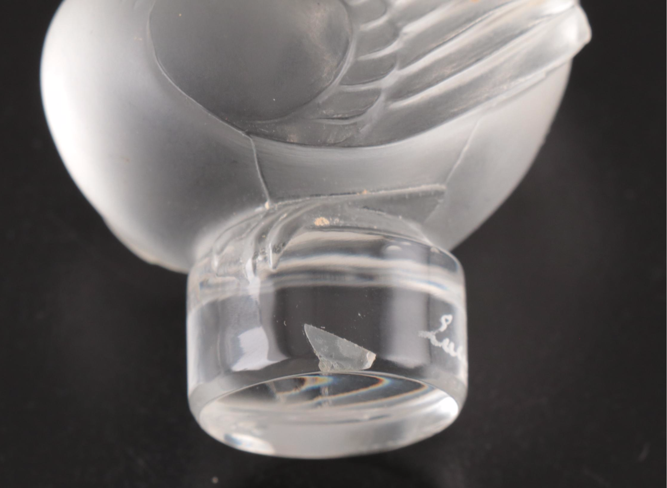 Lalique "Vibration" Crystal Bud Vase with "Pinson" Crystal Sparrow Seal