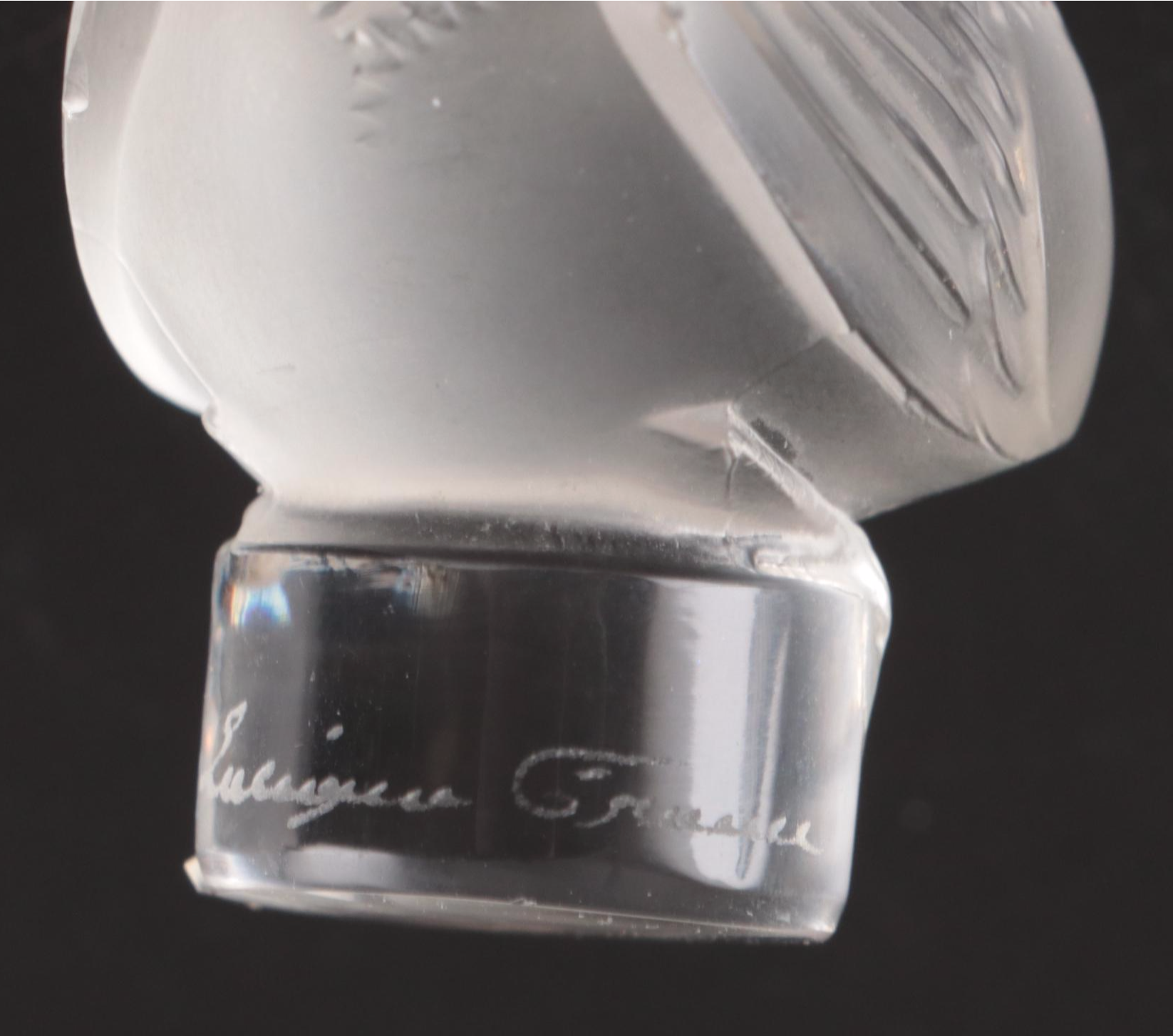 Lalique "Vibration" Crystal Bud Vase with "Pinson" Crystal Sparrow Seal