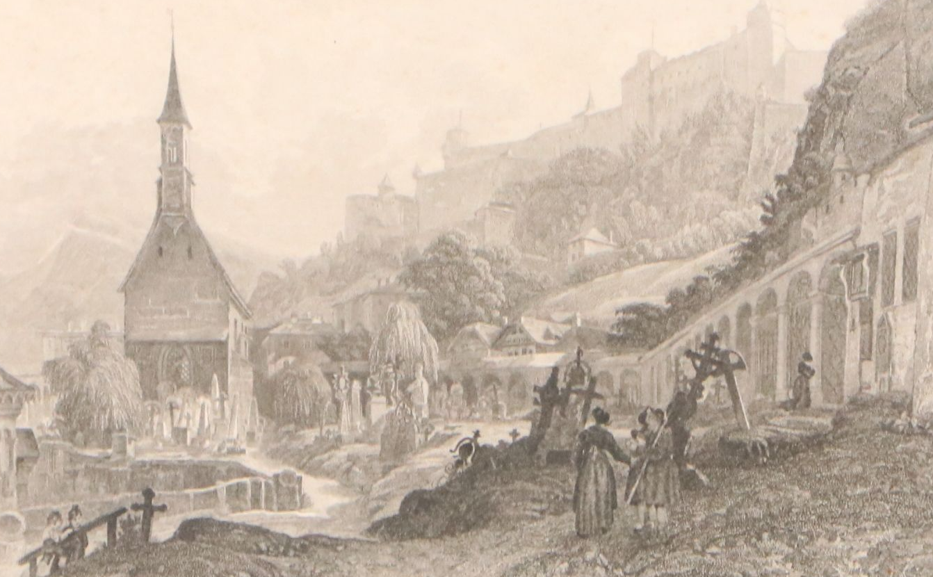 Landscape Etching After Franz Barbarini "Peterskirchhof In Salzburg," 1839