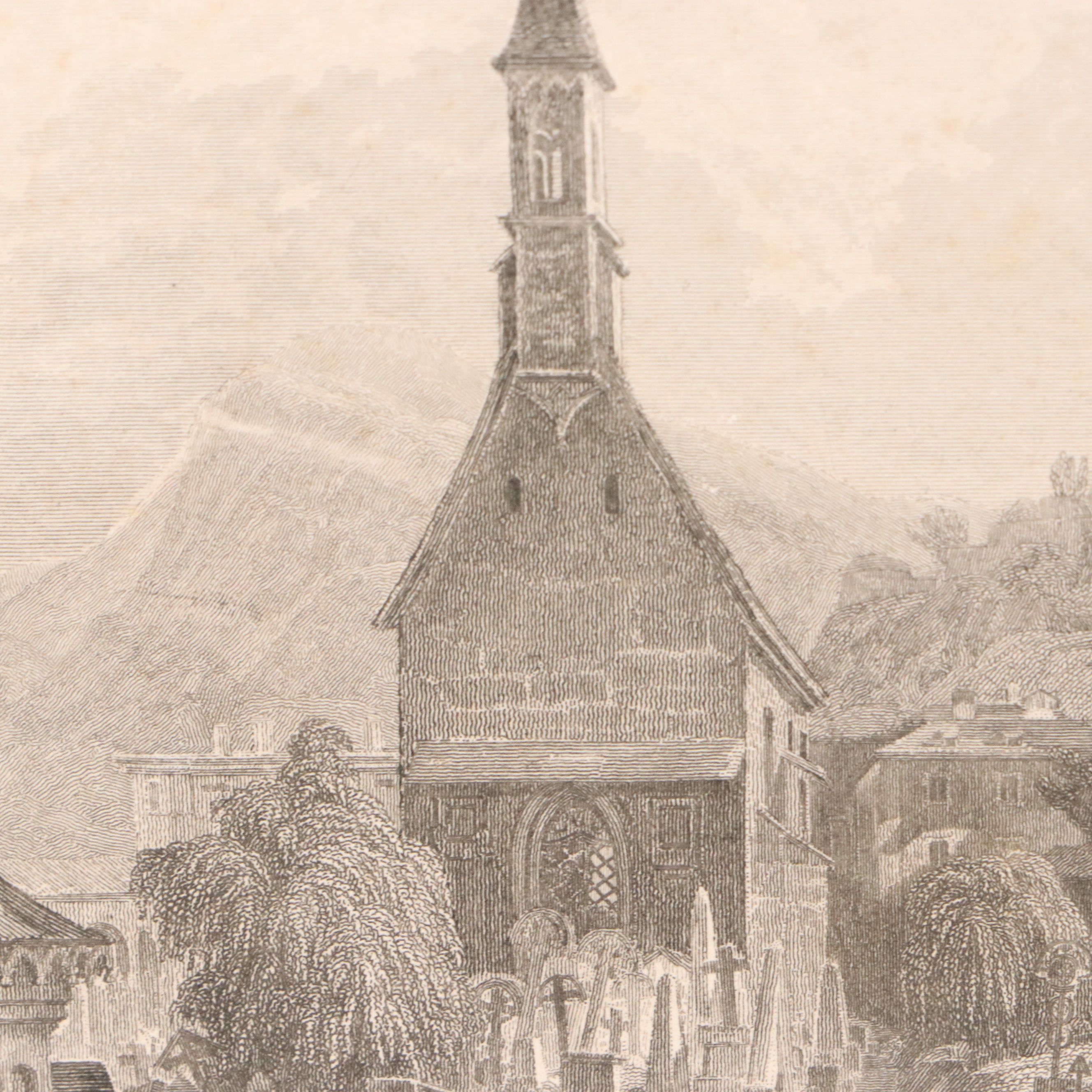 Landscape Etching After Franz Barbarini "Peterskirchhof In Salzburg," 1839