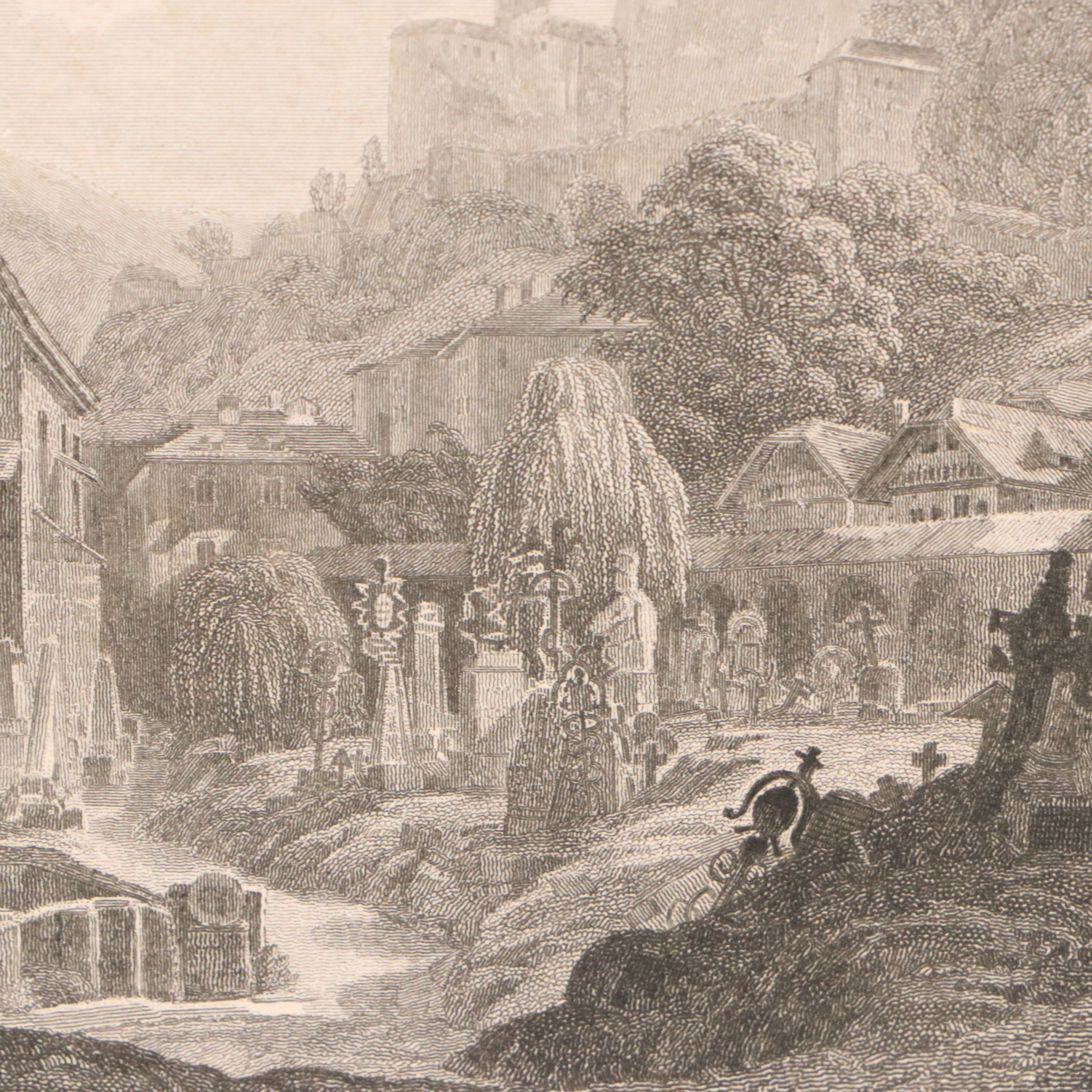 Landscape Etching After Franz Barbarini "Peterskirchhof In Salzburg," 1839