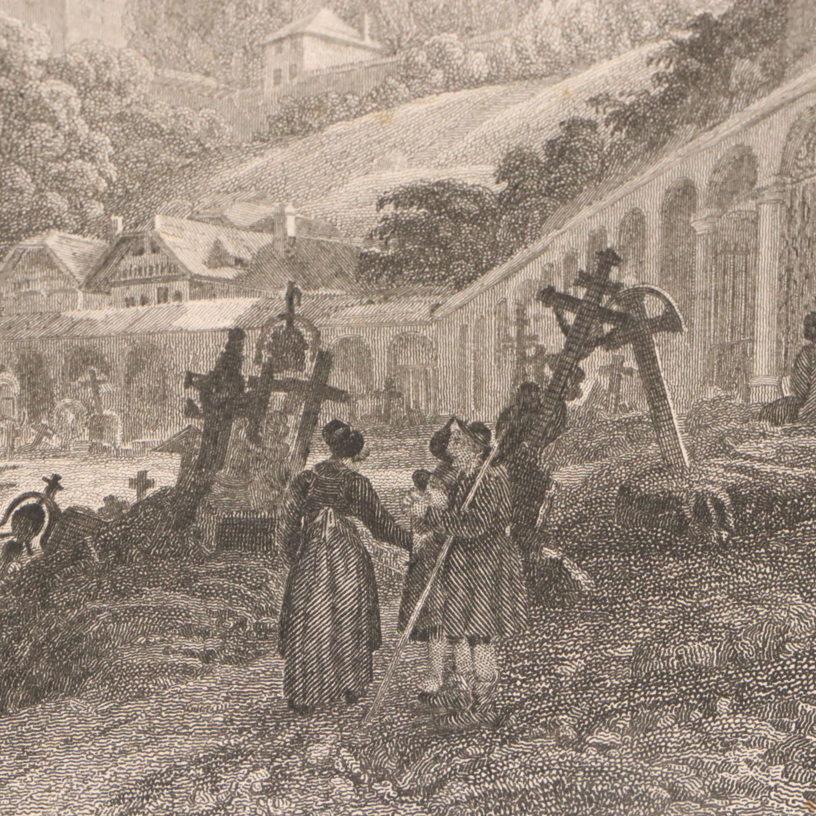 Landscape Etching After Franz Barbarini "Peterskirchhof In Salzburg," 1839