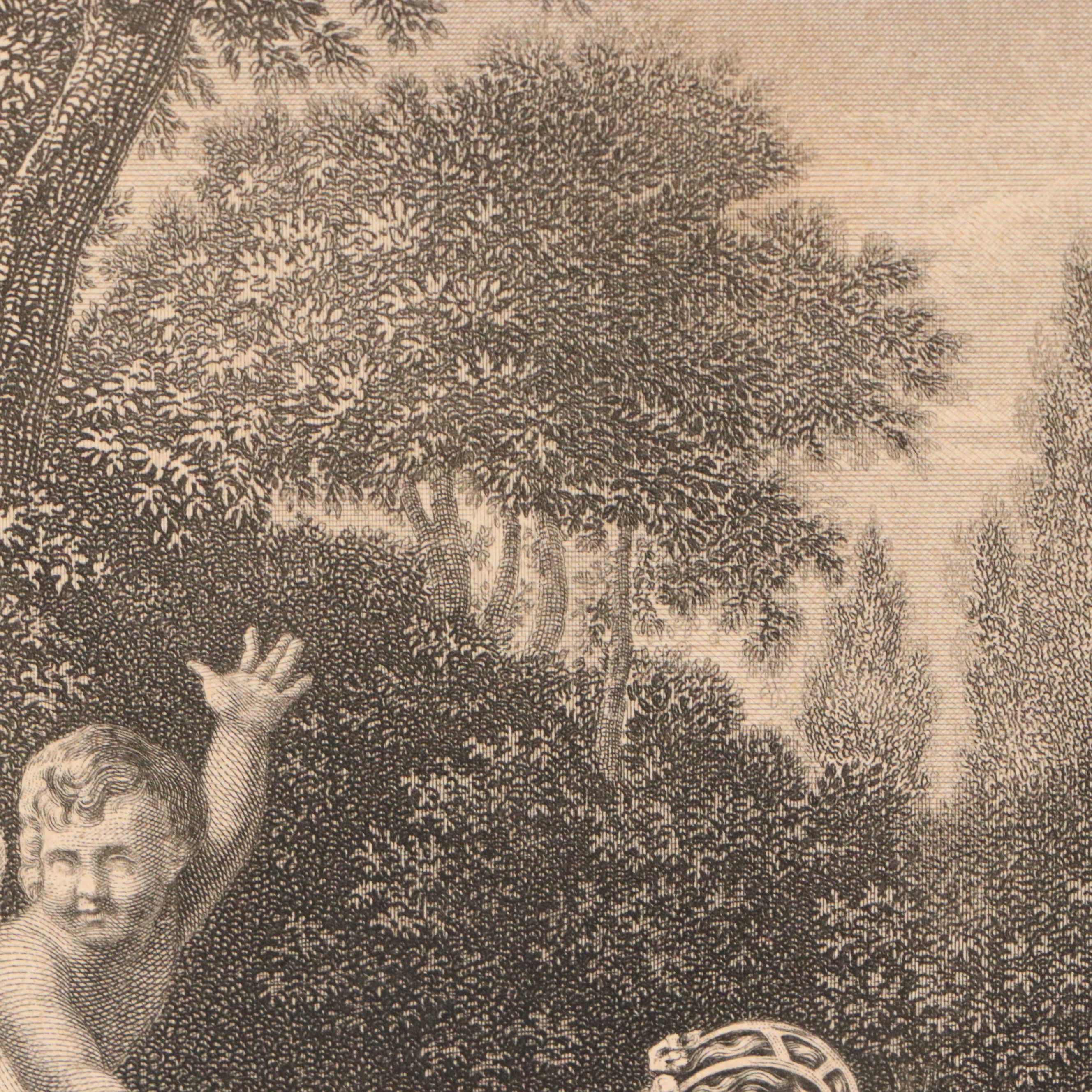 Engraving After Caspar Netscher "Gartenscene," 19th Century