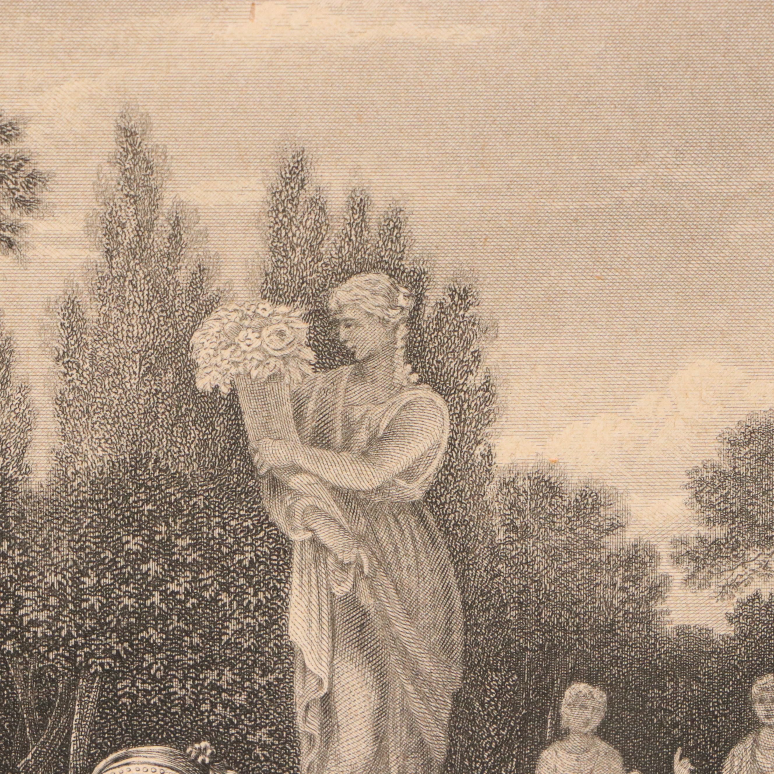 Engraving After Caspar Netscher "Gartenscene," 19th Century
