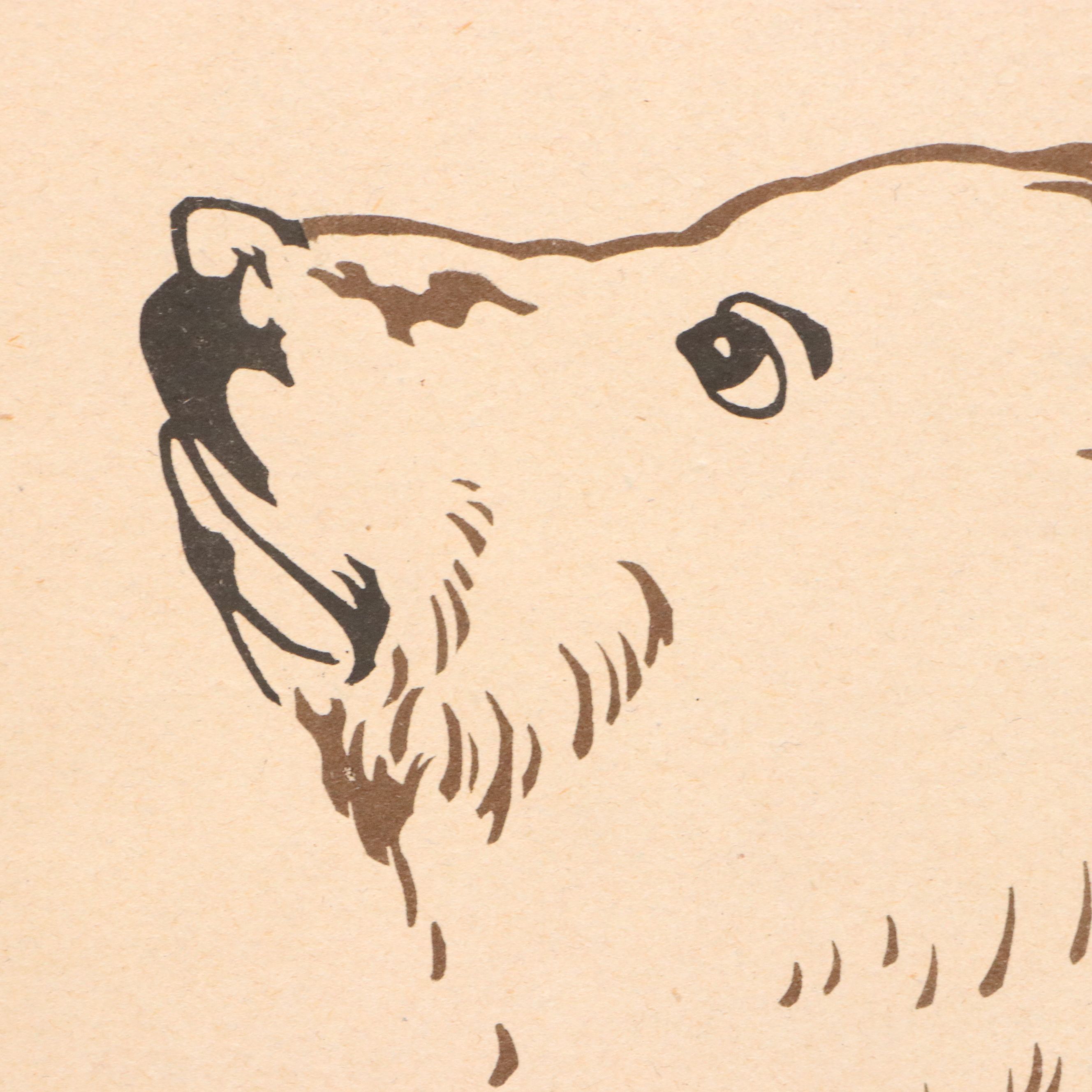 Fritz Lang Woodcut "Little Bear with Butterfly," Early 20th Century