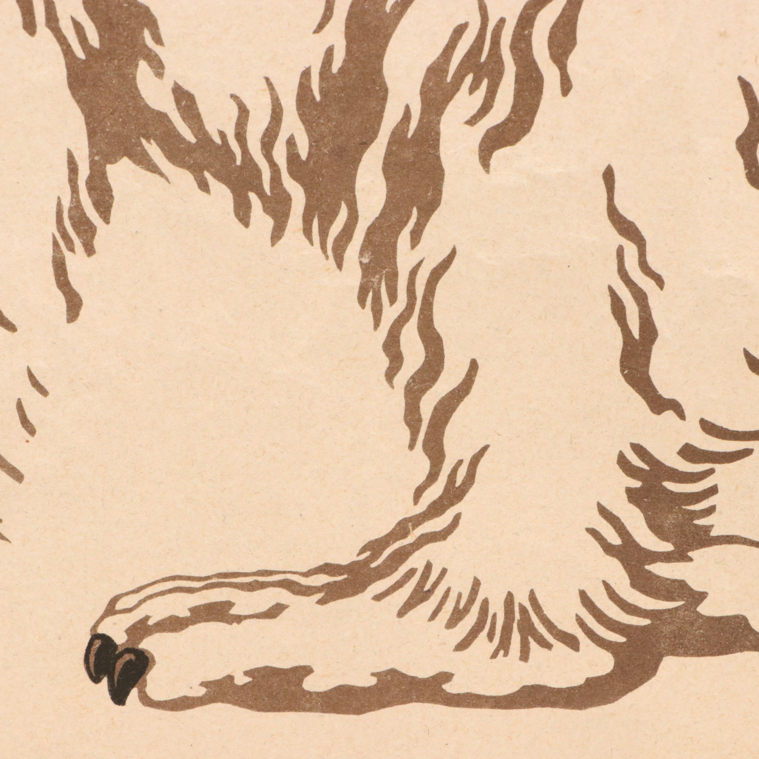 Fritz Lang Woodcut "Little Bear with Butterfly," Early 20th Century