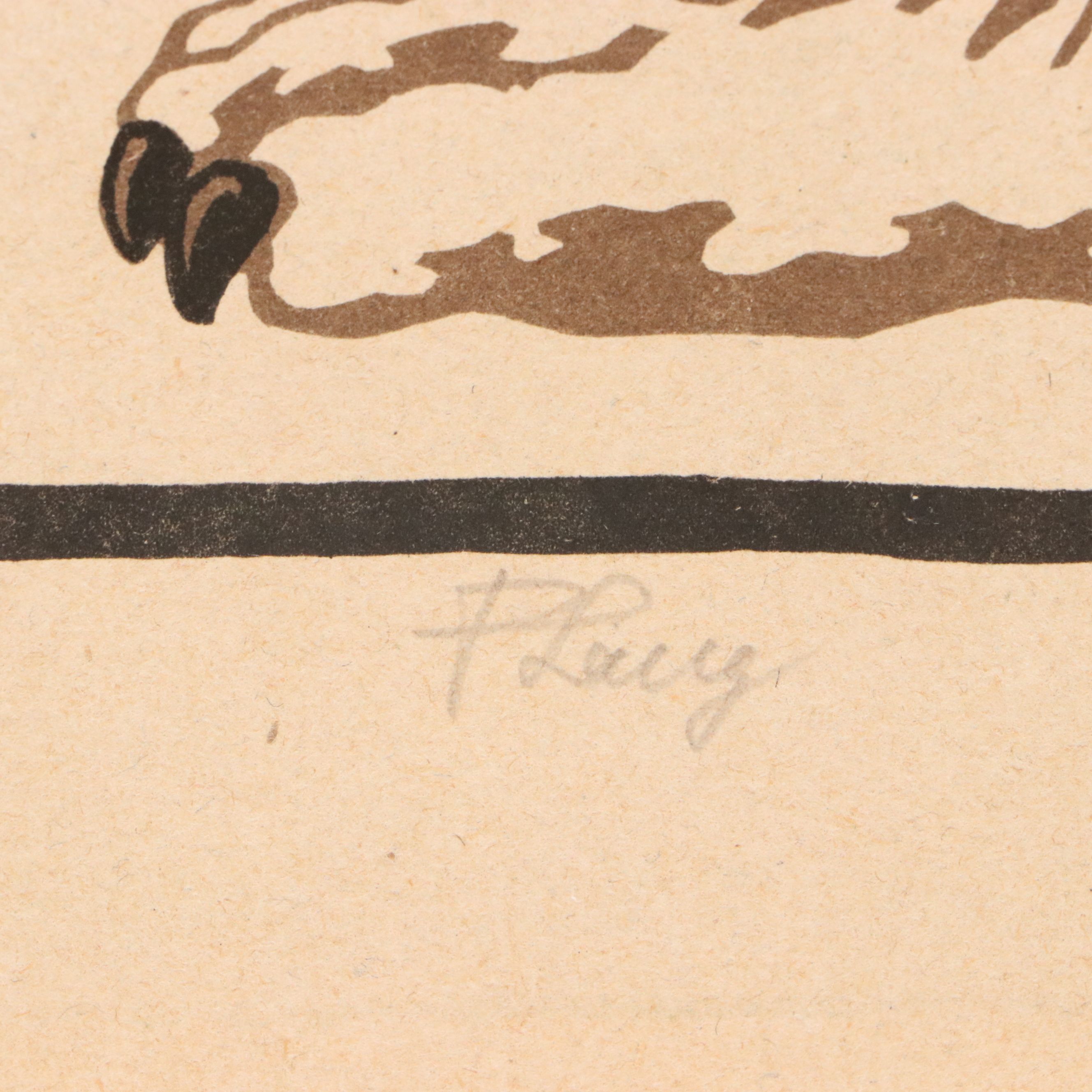 Fritz Lang Woodcut "Little Bear with Butterfly," Early 20th Century