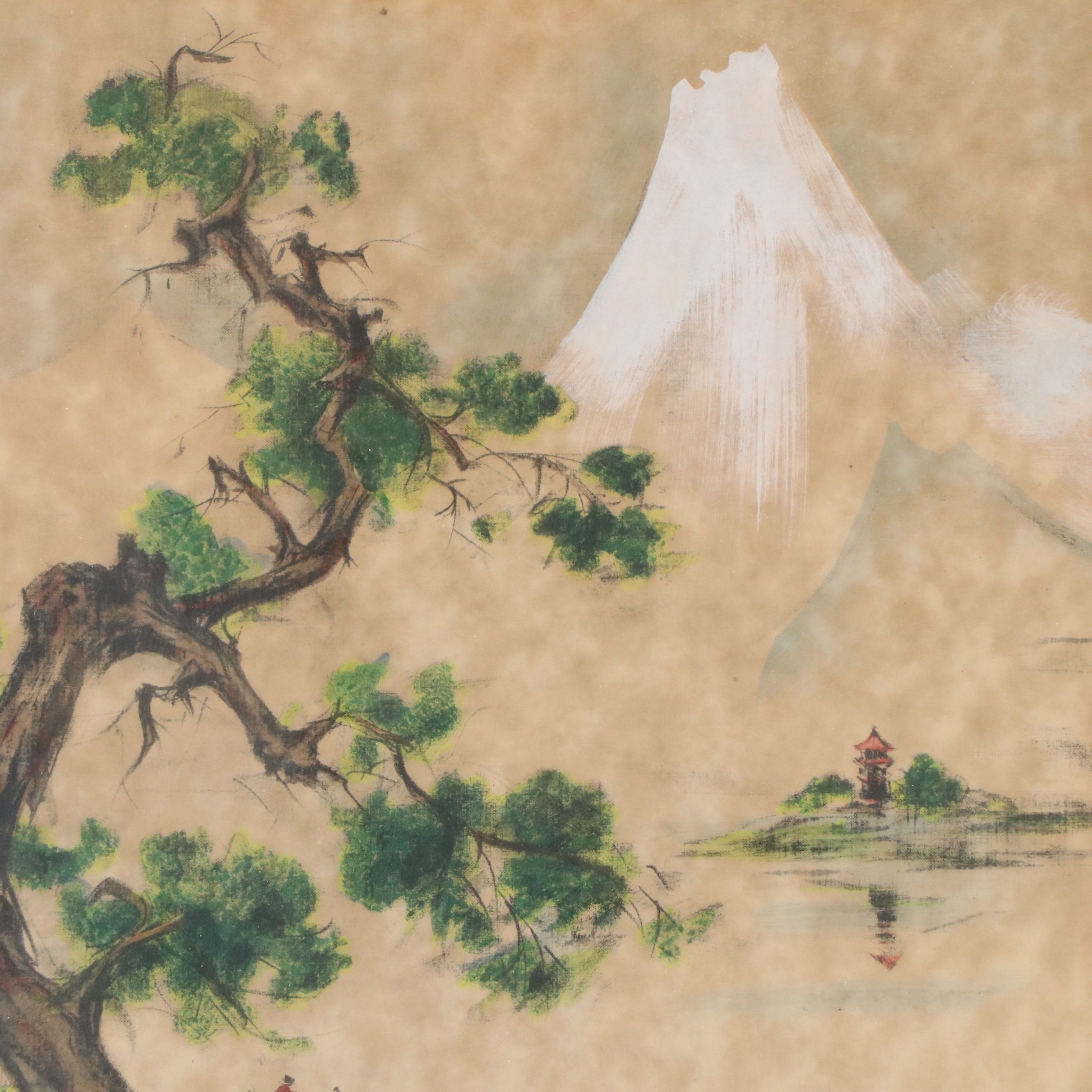 Mixed Technique Prints of Minimal Japanese Landscapes, Mid-20th Century