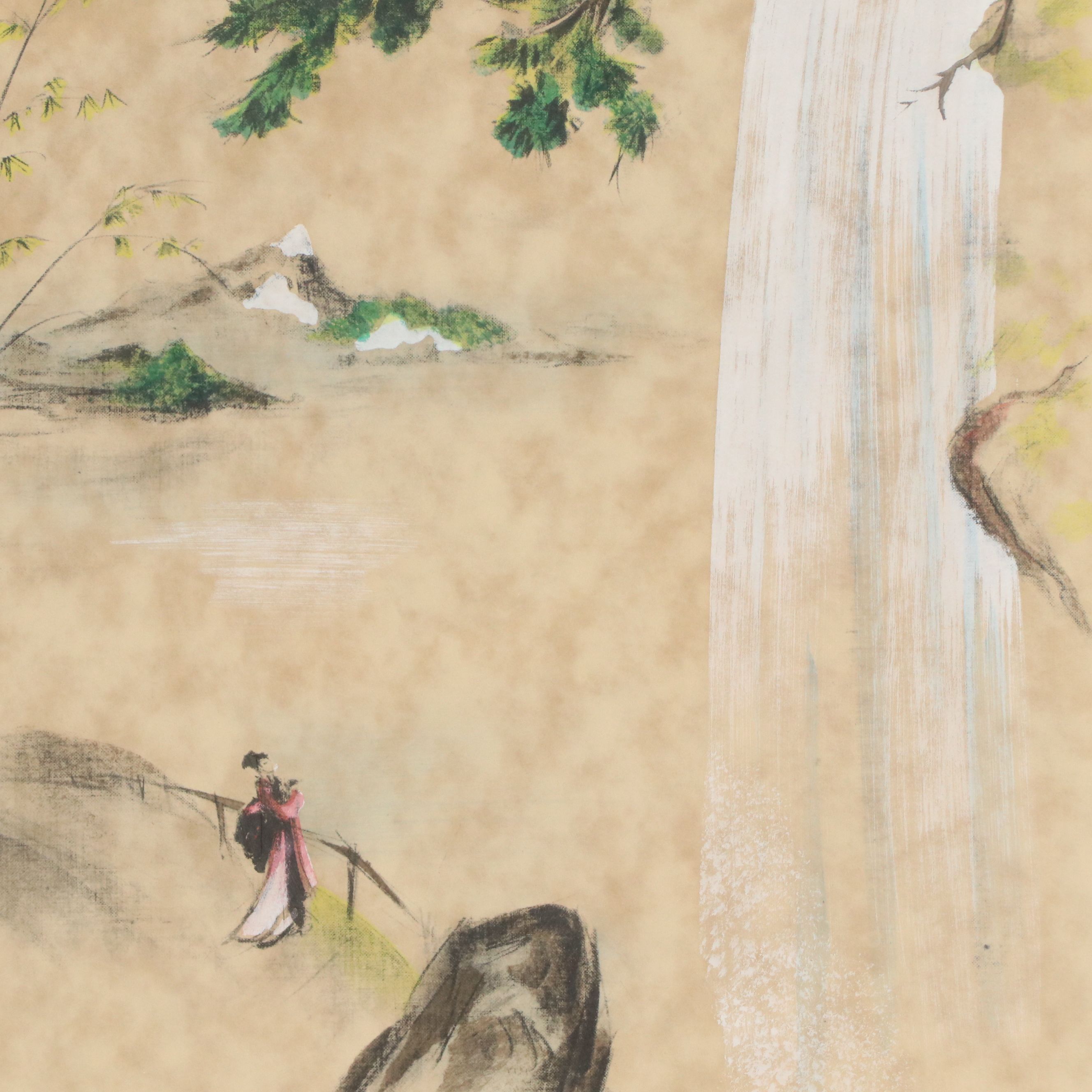 Mixed Technique Prints of Minimal Japanese Landscapes, Mid-20th Century