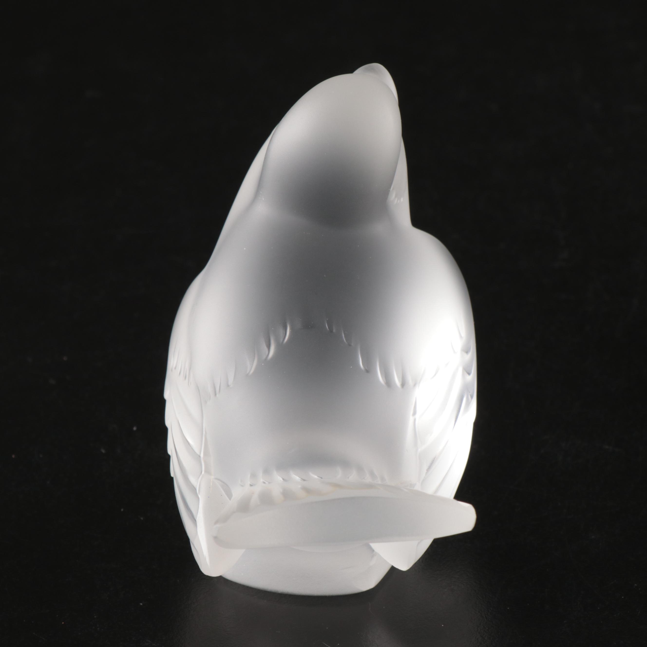 Lalique "Moineau Moqueur" and "Moineau Timide" Crystal Sparrow Figurines