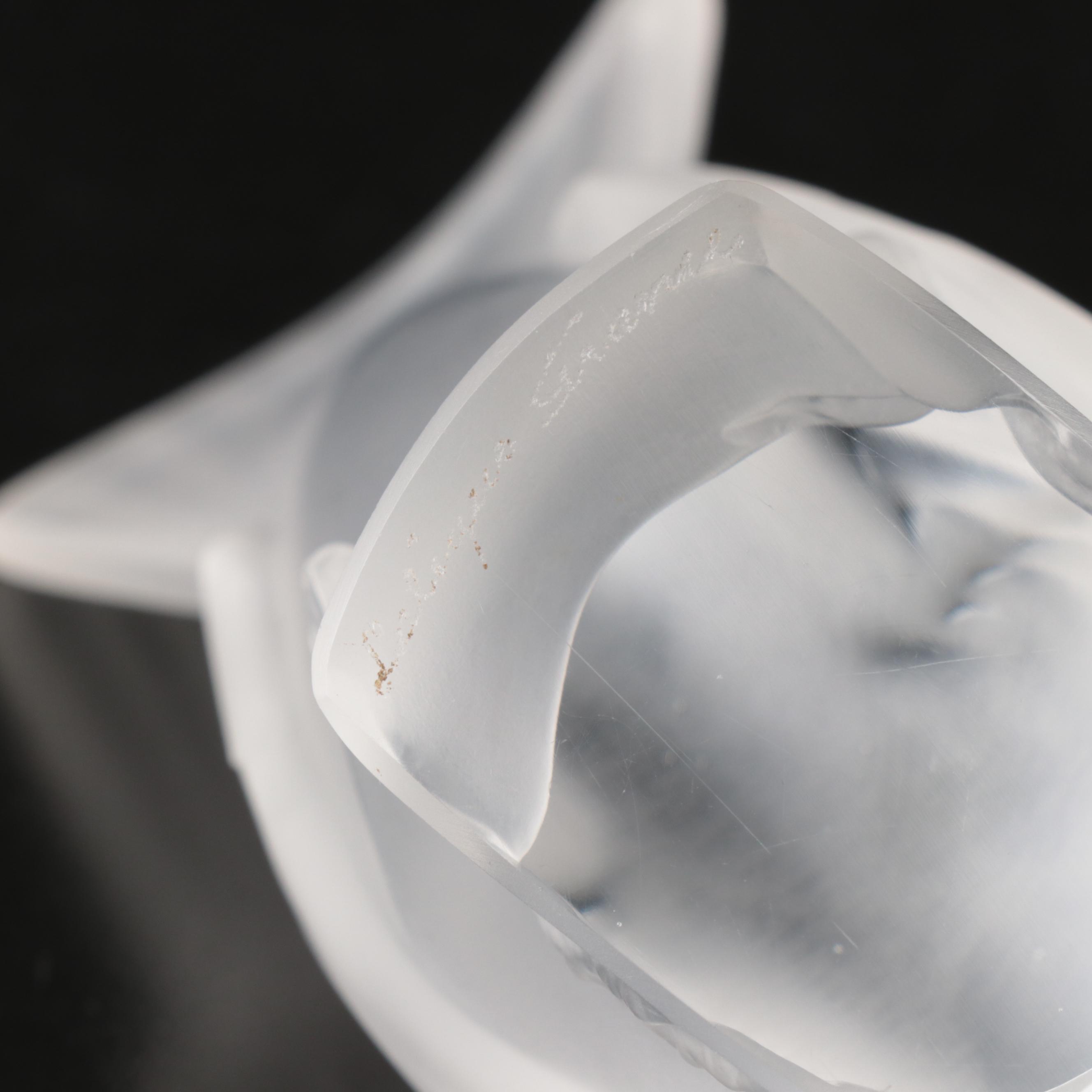 Lalique "Moineau Moqueur" and "Moineau Timide" Crystal Sparrow Figurines