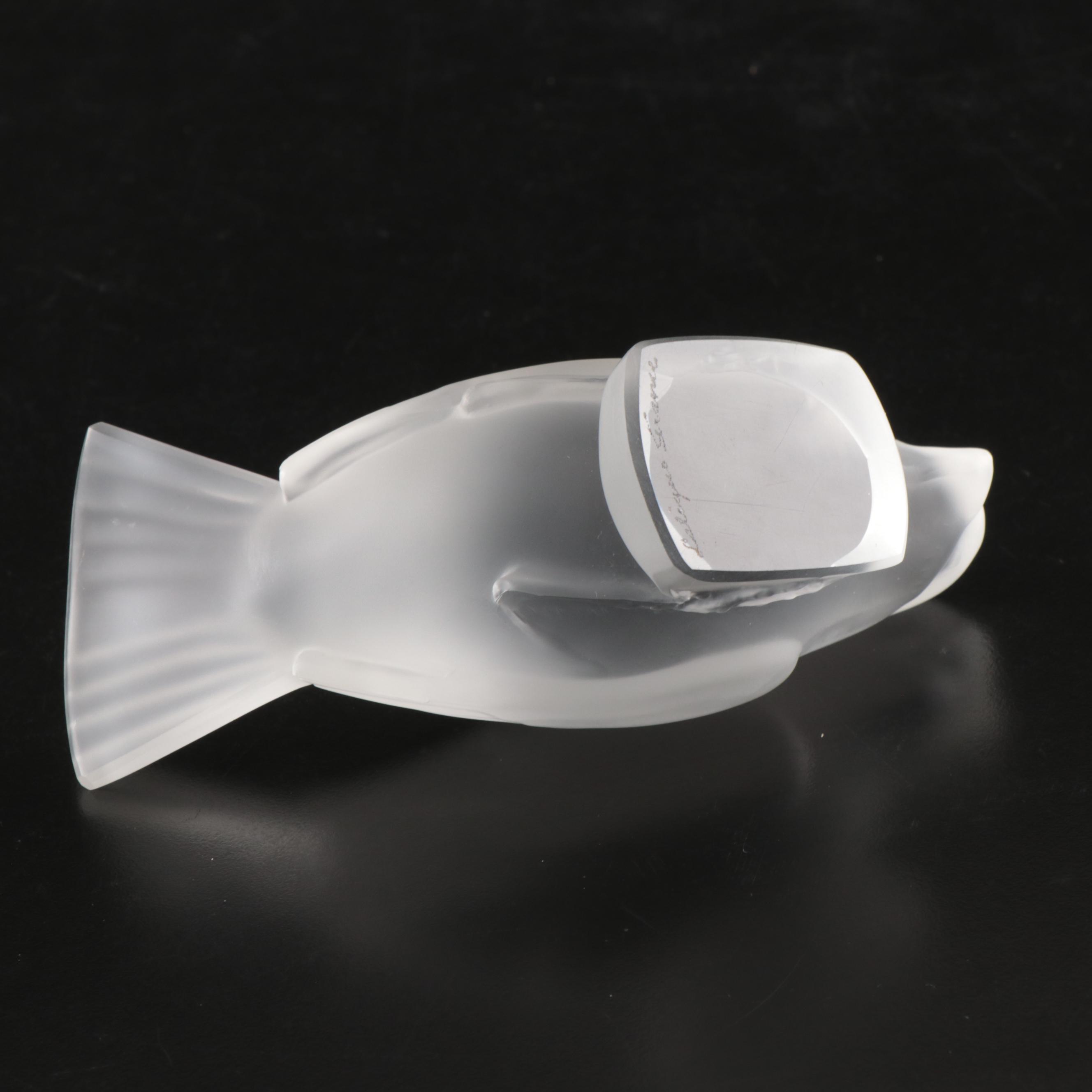 Lalique "Moineau Moqueur" and "Moineau Timide" Crystal Sparrow Figurines