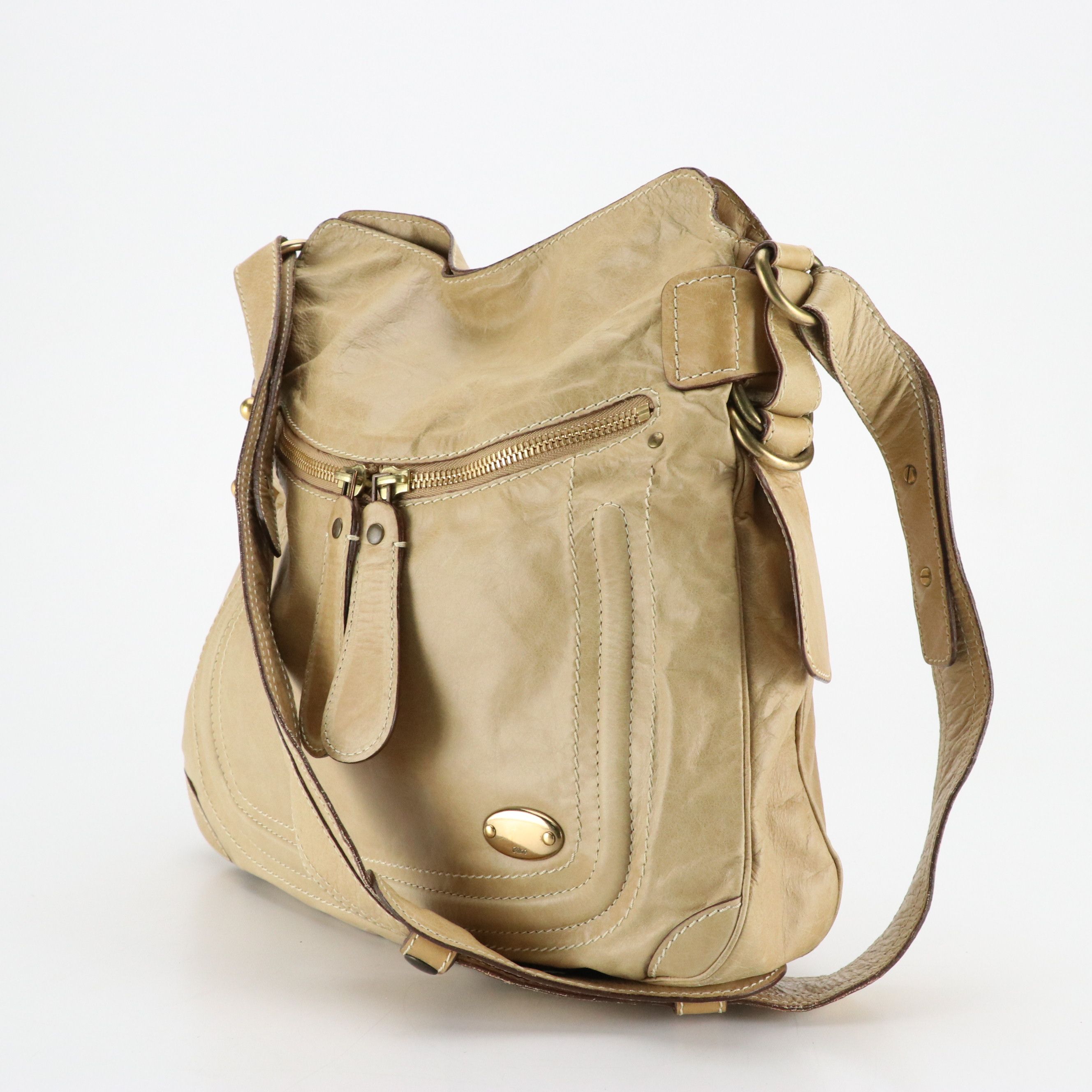 Chloé Large Crossbody Bag in Tan Calfskin Leather