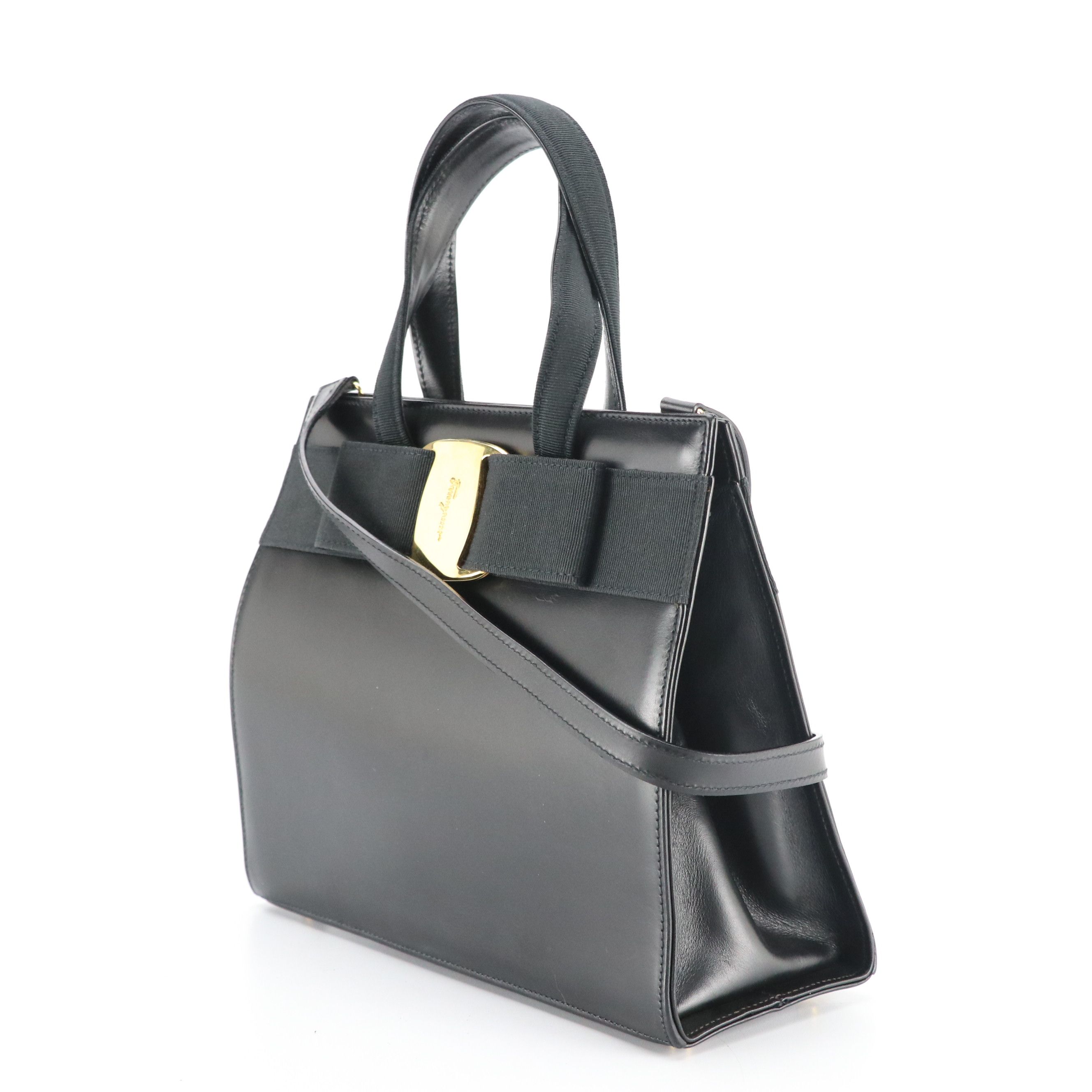 Salvatore Ferragamo Vara Bow Two-Way Handbag in Black Leather