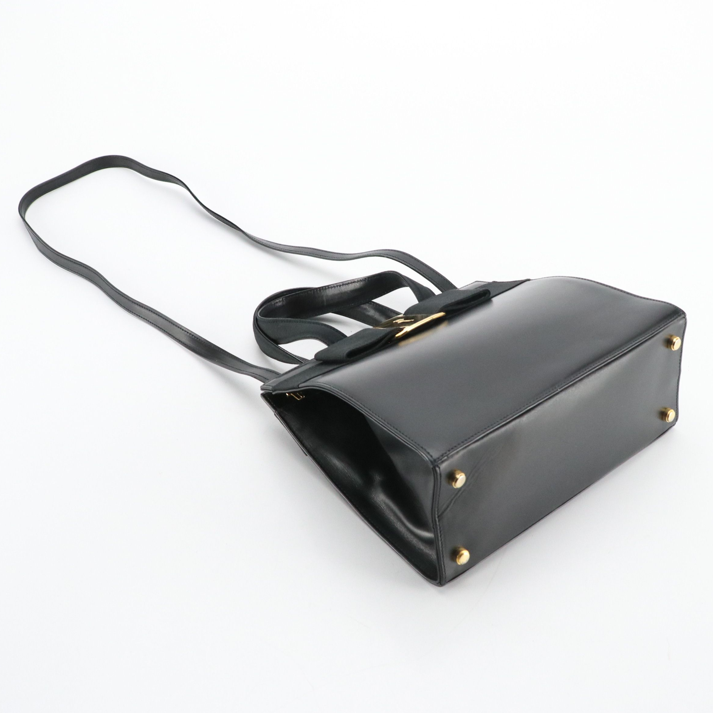 Salvatore Ferragamo Vara Bow Two-Way Handbag in Black Leather