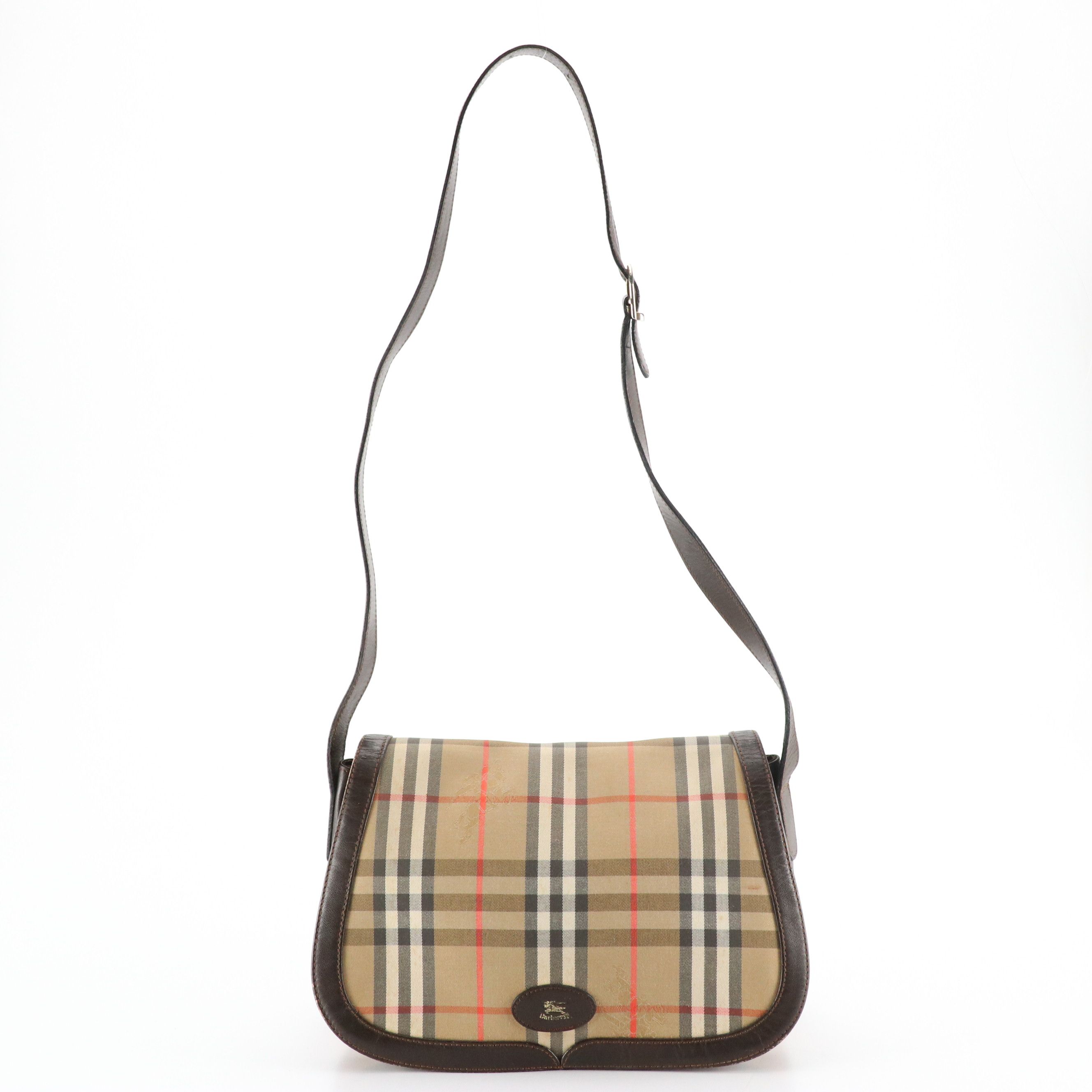 Burberrys Haymarket Check and Brown Leather Saddle Bag