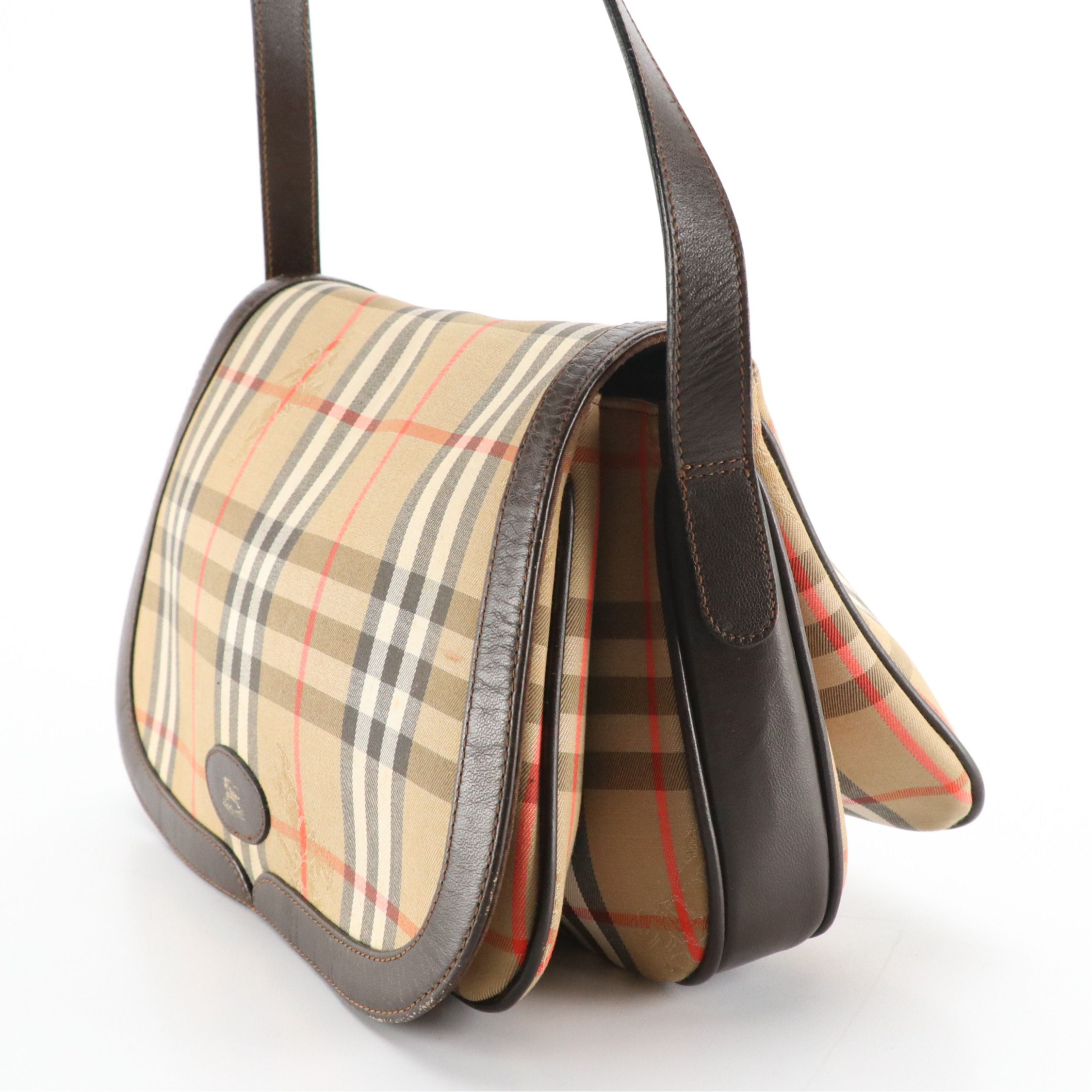 Burberrys Haymarket Check and Brown Leather Saddle Bag