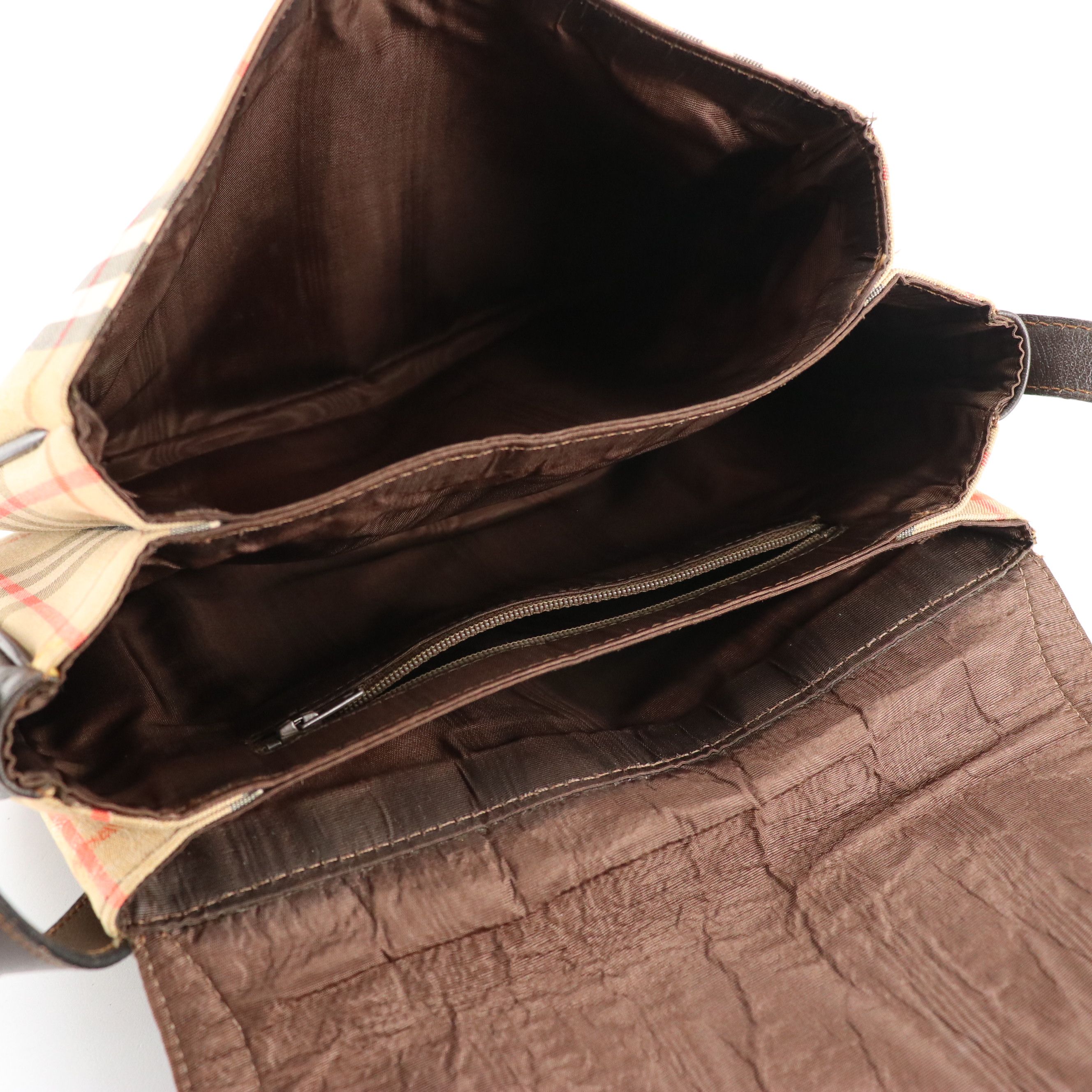 Burberrys Haymarket Check and Brown Leather Saddle Bag