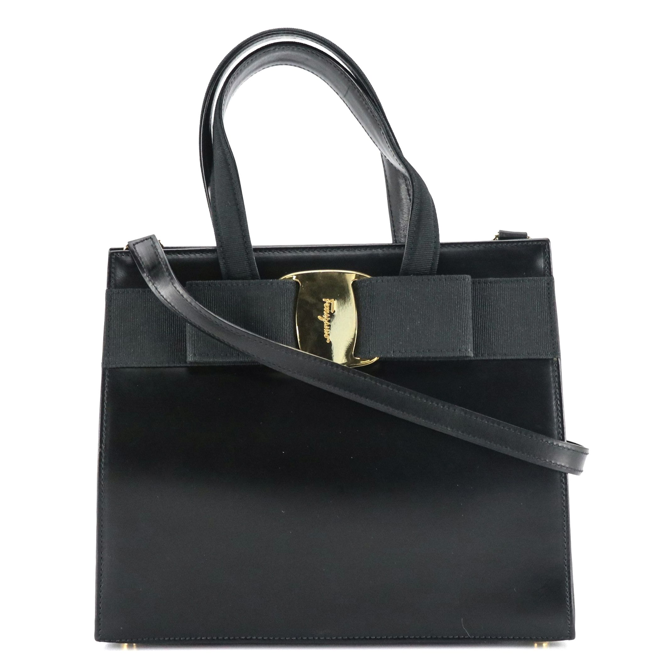 Salvatore Ferragamo Vara Bow Two-Way Handbag in Black Leather