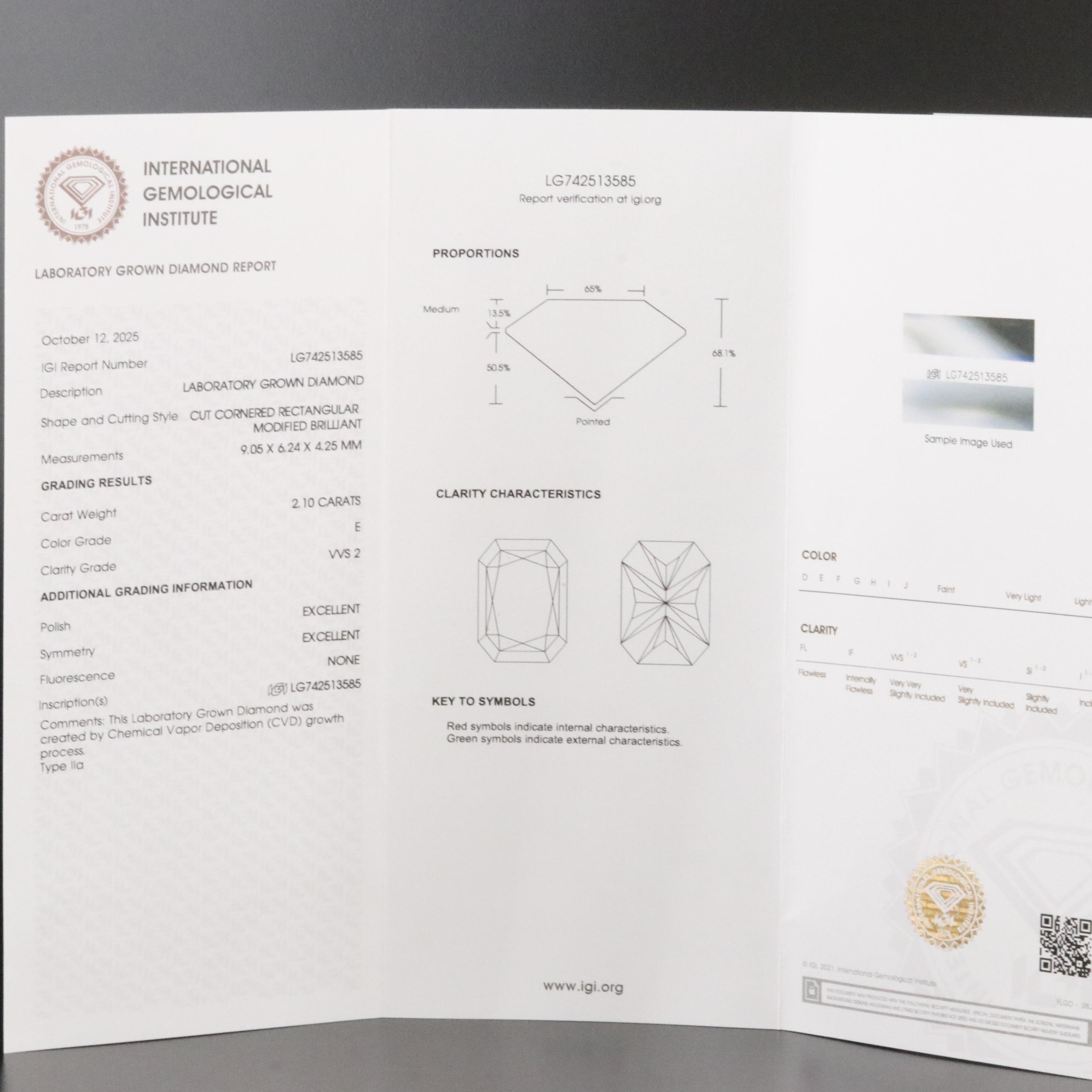 Platinum 2.10 CT Lab Grown Diamond Solitaire Ring with IGI Report