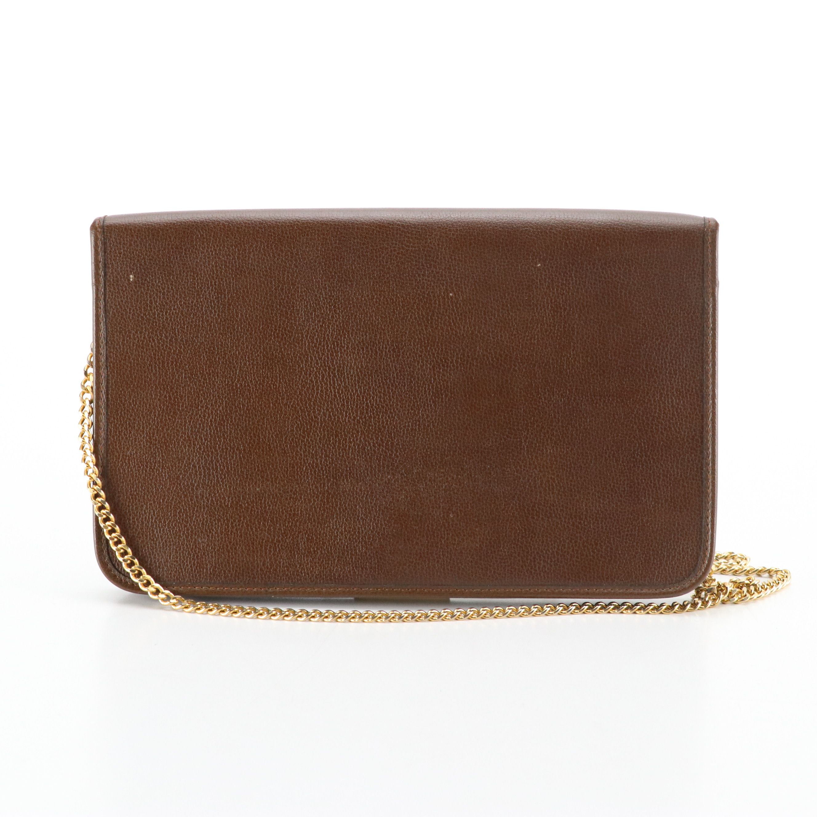 Christian Dior Full Flap Chain Clutch in Brown Leather