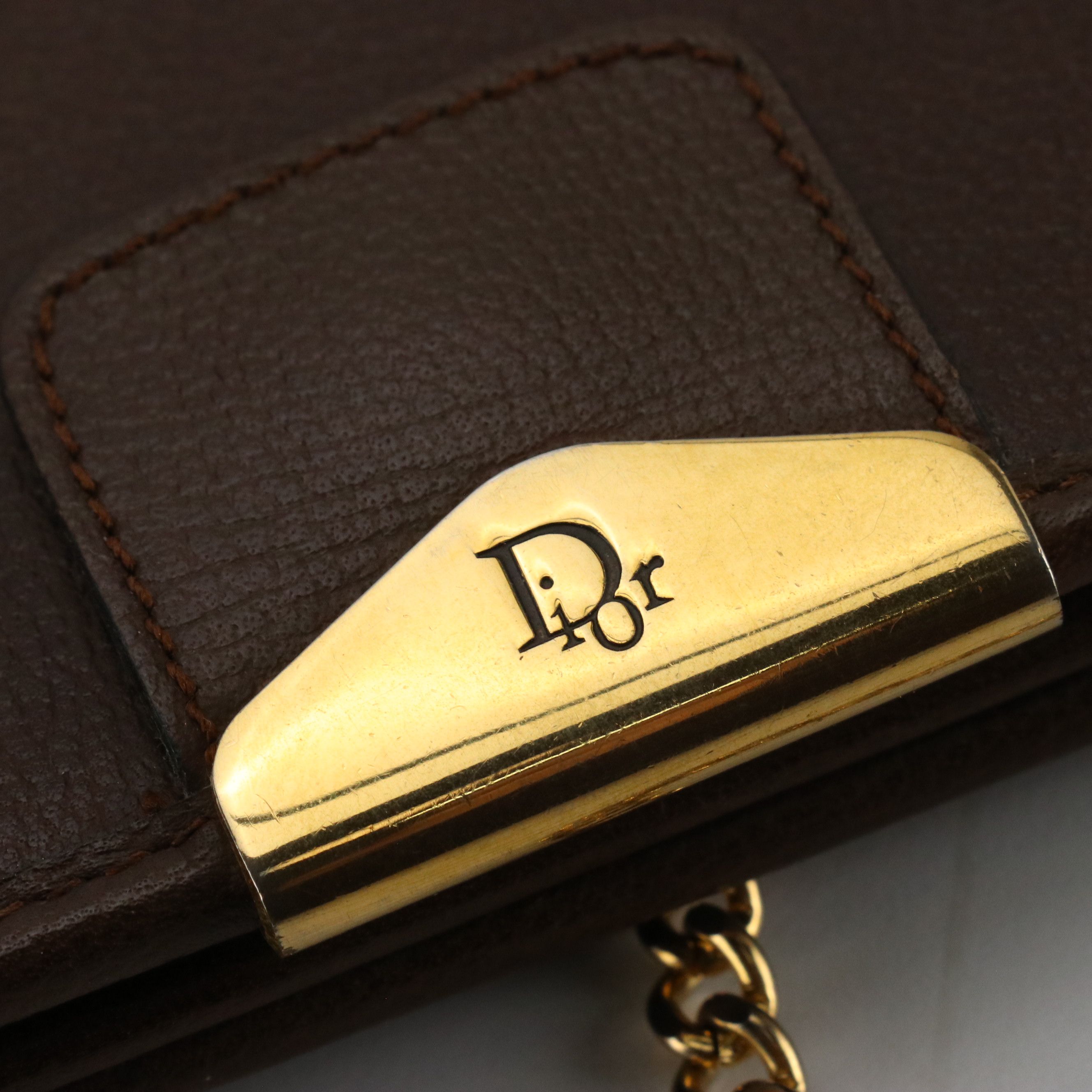Christian Dior Full Flap Chain Clutch in Brown Leather