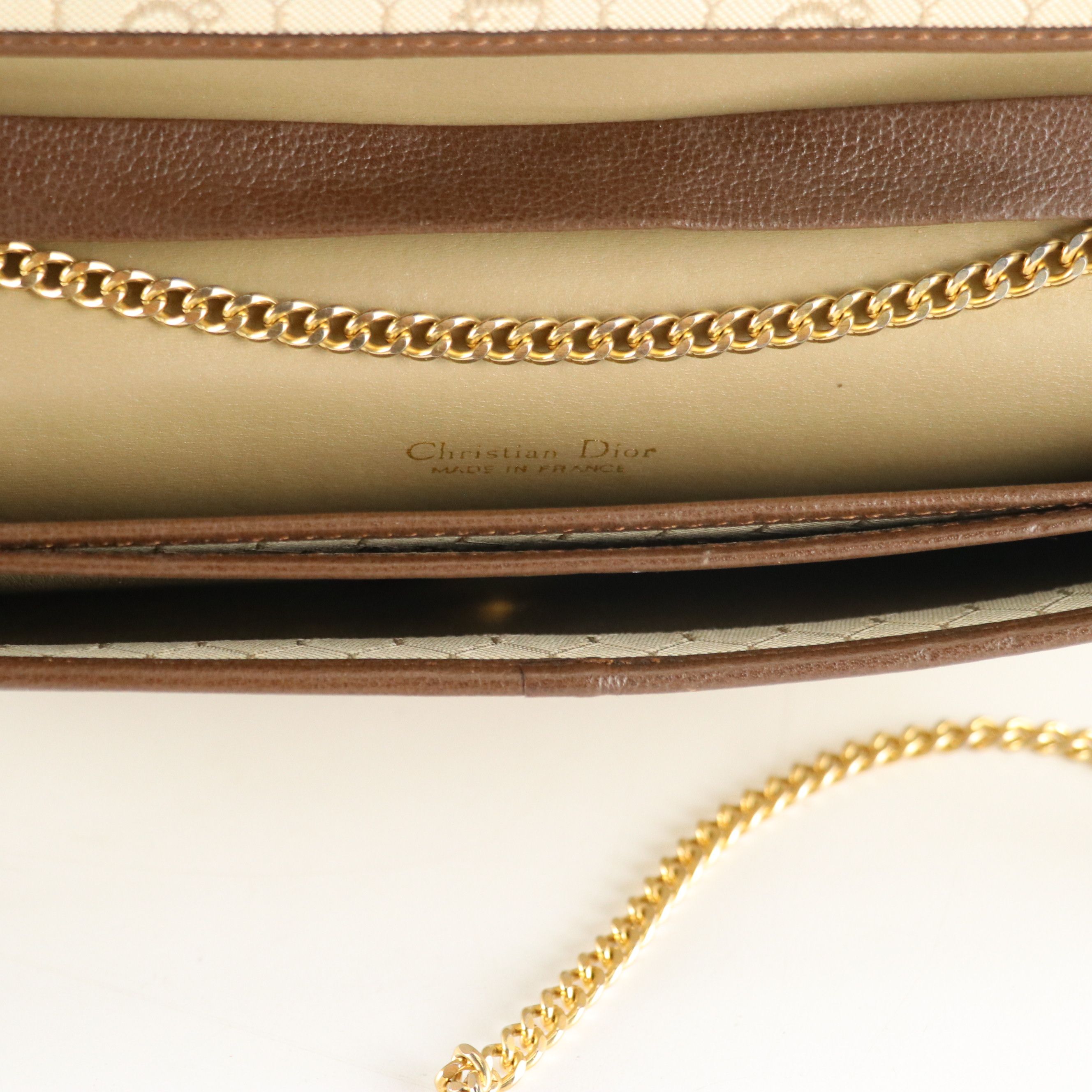 Christian Dior Full Flap Chain Clutch in Brown Leather