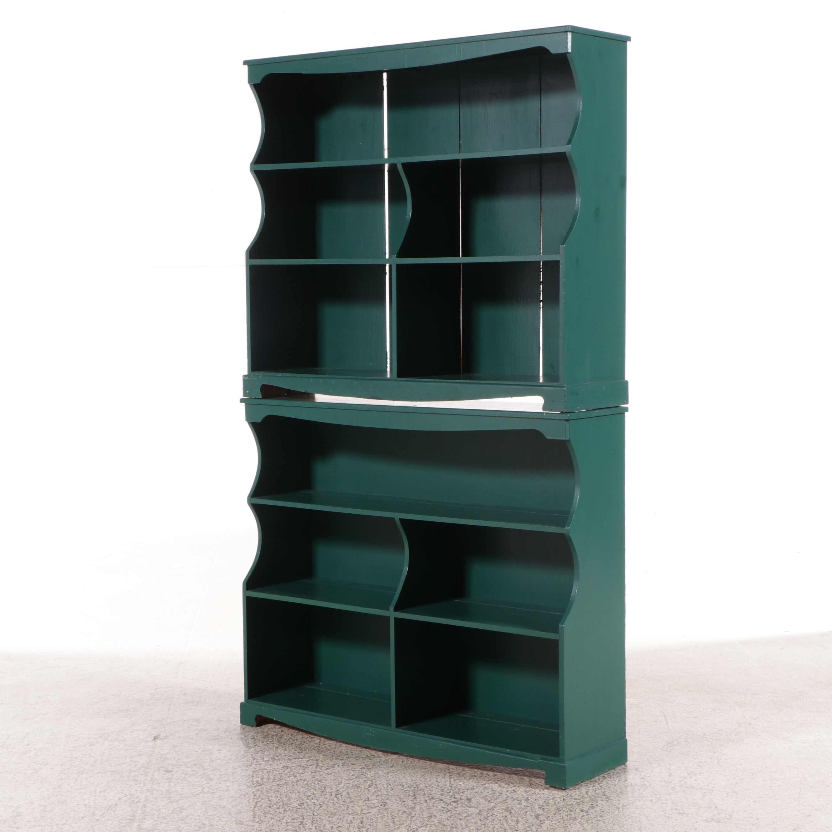 Primitive Style Painted Wooden Open Front Hutch, 20th Century