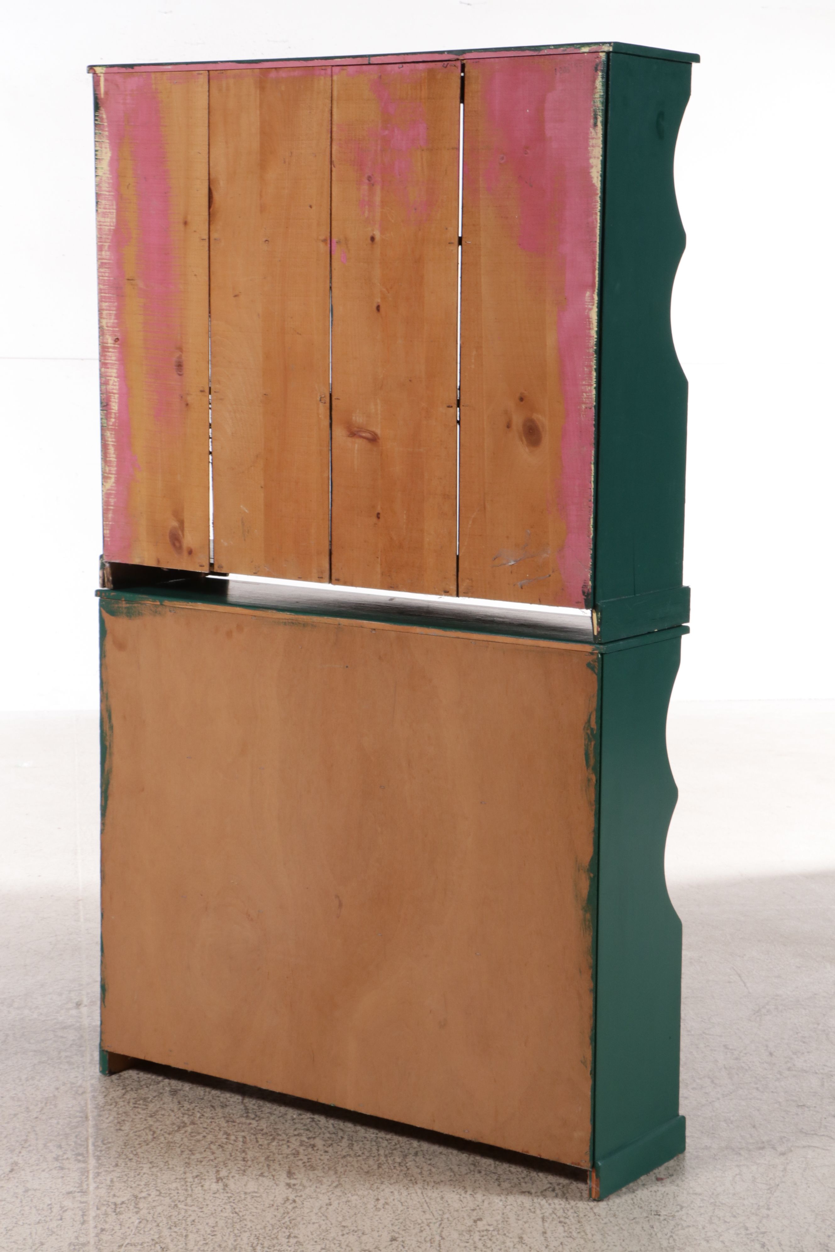 Primitive Style Painted Wooden Open Front Hutch, 20th Century