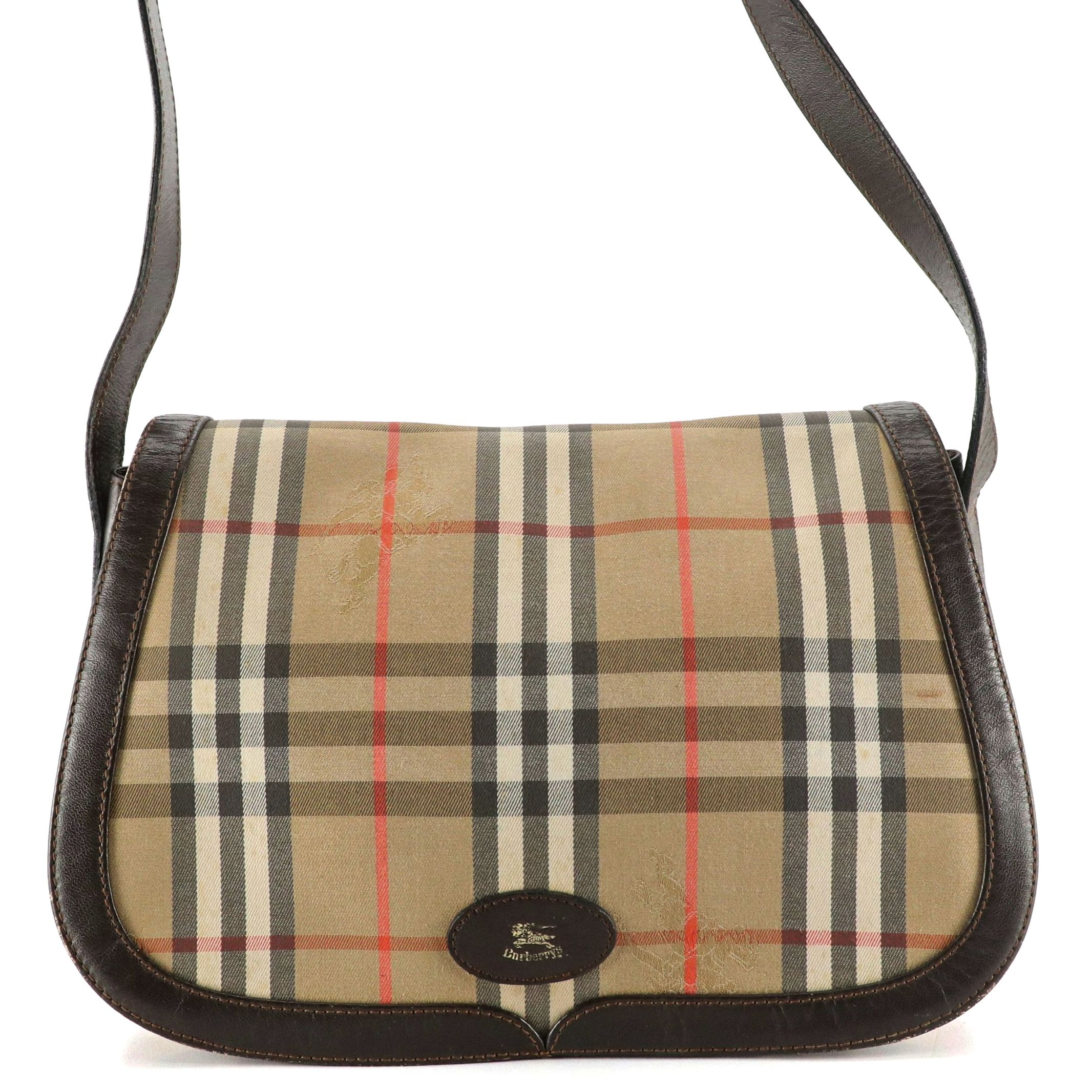 Burberrys Haymarket Check and Brown Leather Saddle Bag