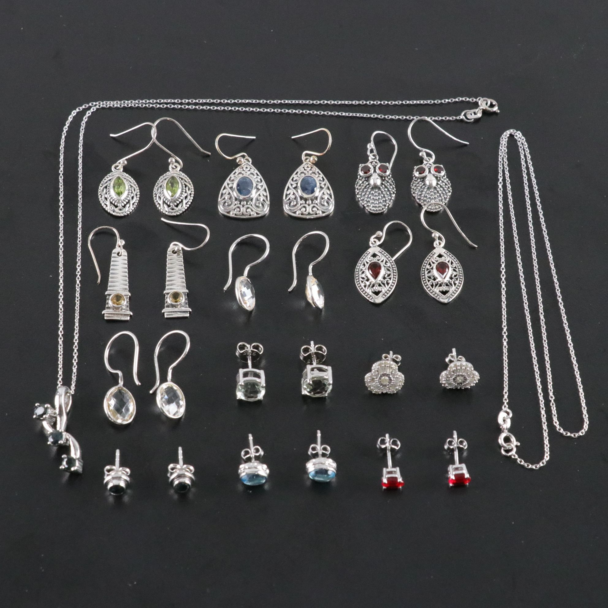14 Assorted Sterling Silver Earrings and Necklaces