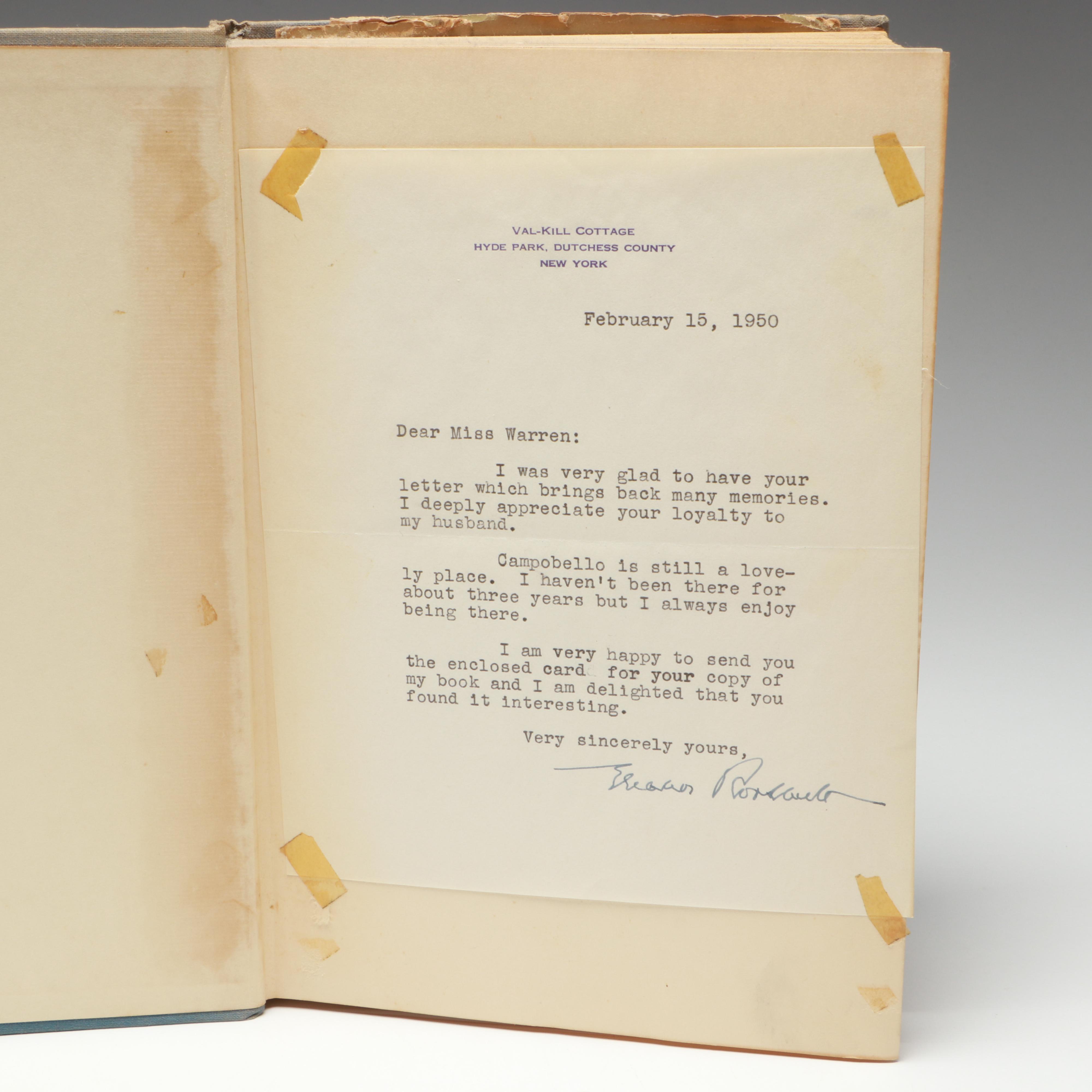 "This I Remember" by Eleanor Roosevelt with Signed Letter, Mid-20th Century
