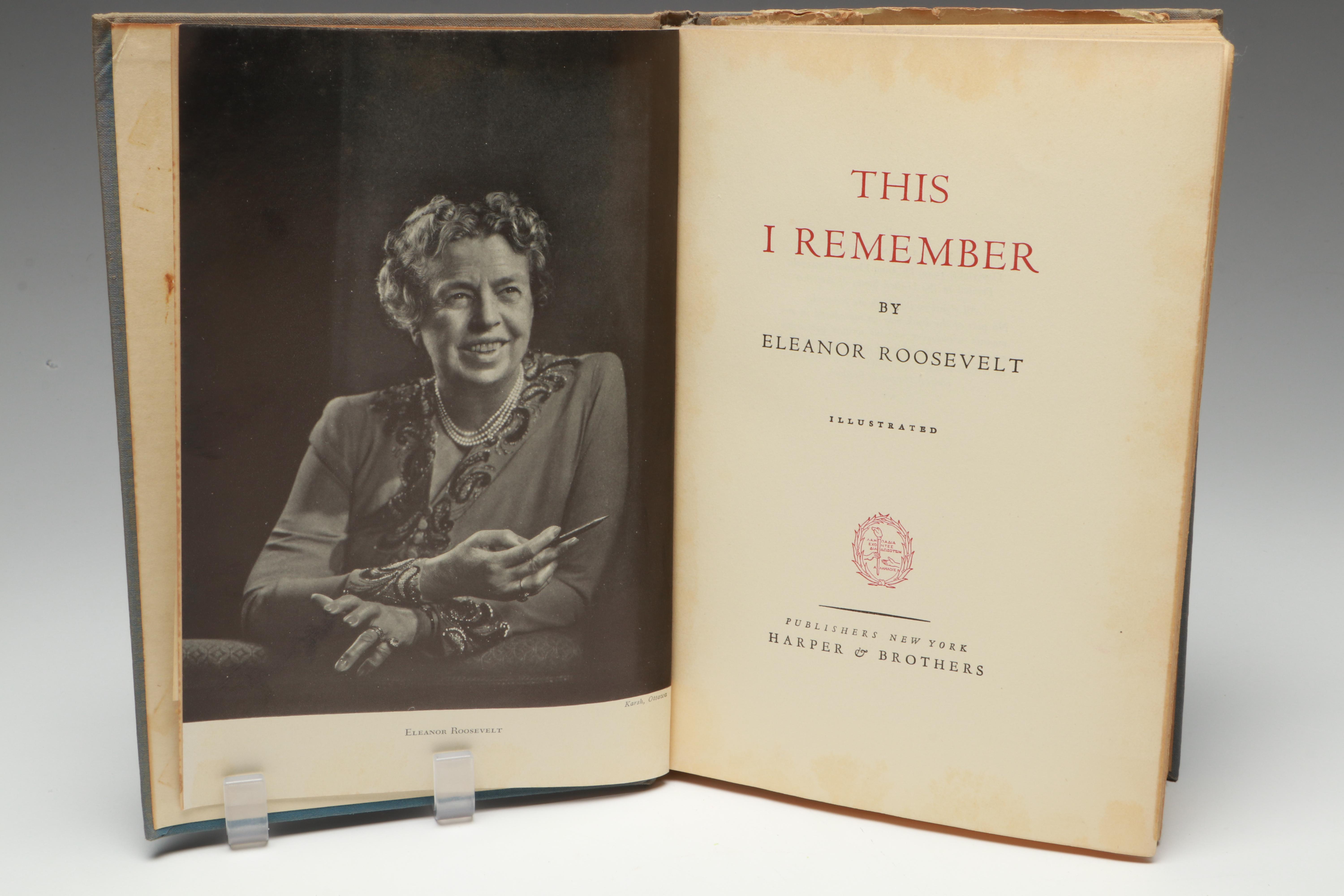 "This I Remember" by Eleanor Roosevelt with Signed Letter, Mid-20th Century