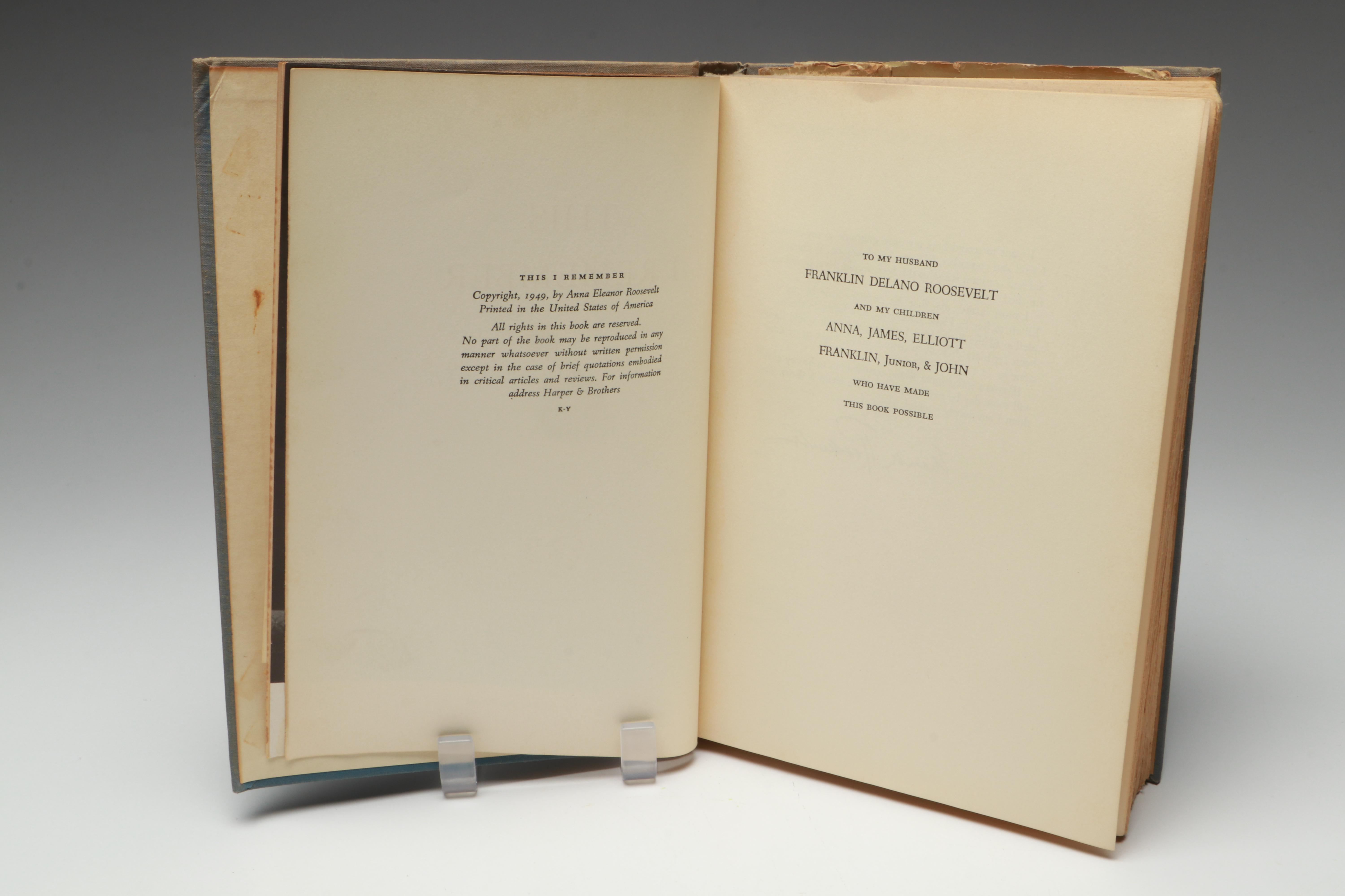 "This I Remember" by Eleanor Roosevelt with Signed Letter, Mid-20th Century